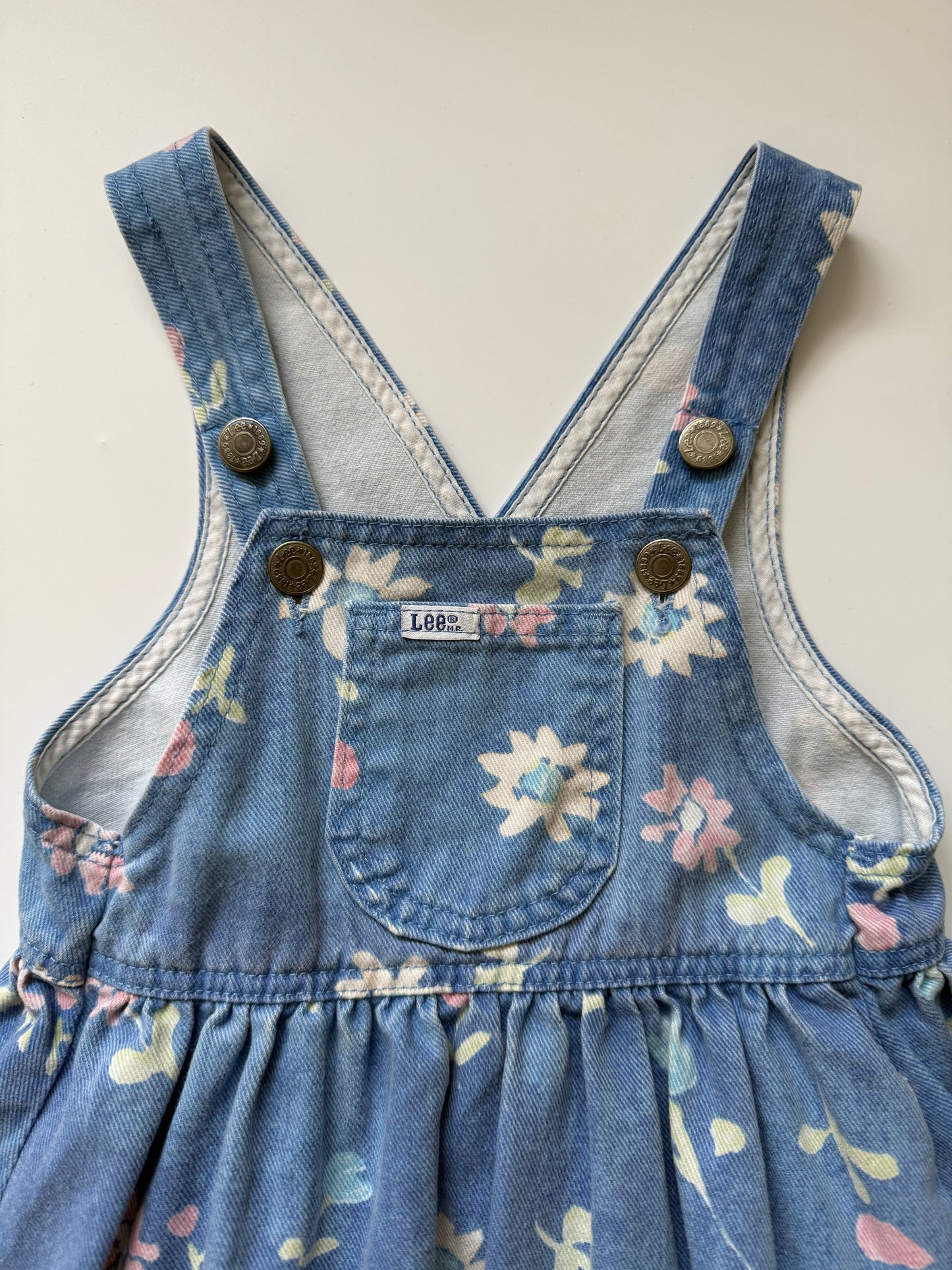 Vintage Lee Denim Floral Pinafore Dress (2-3Y) *see description