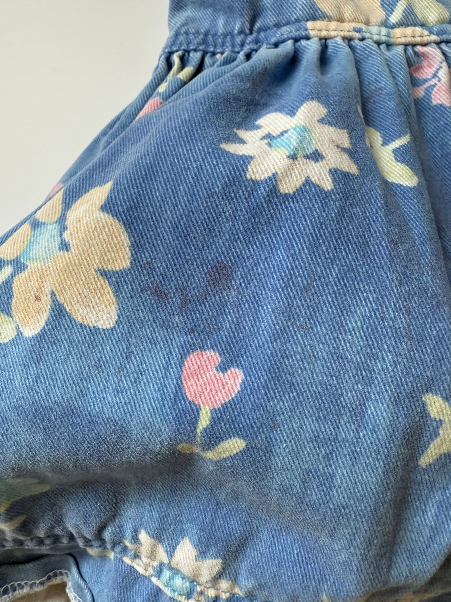 Vintage Lee Denim Floral Pinafore Dress (2-3Y) *see description