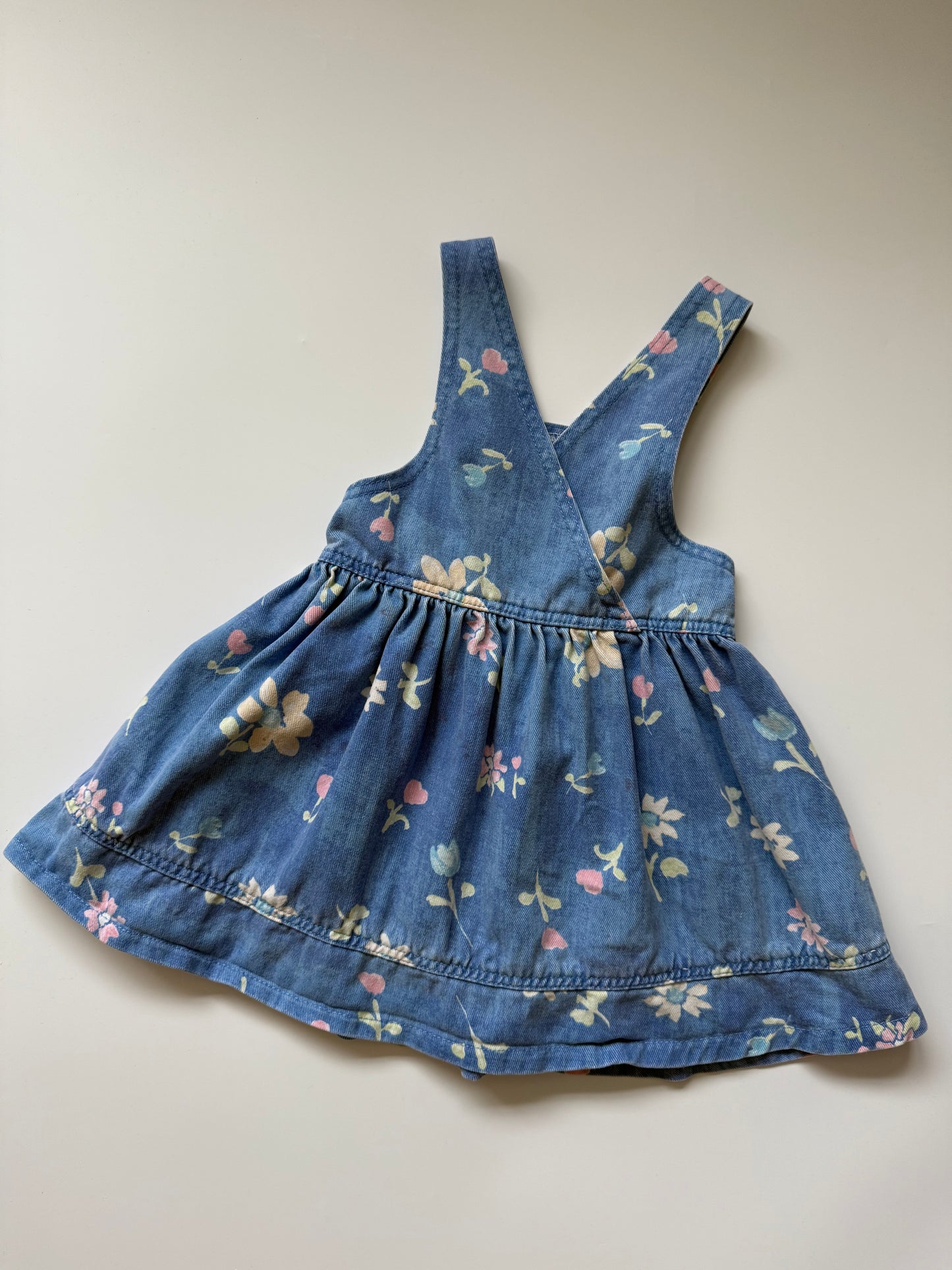 Vintage Lee Denim Floral Pinafore Dress (2-3Y) *see description