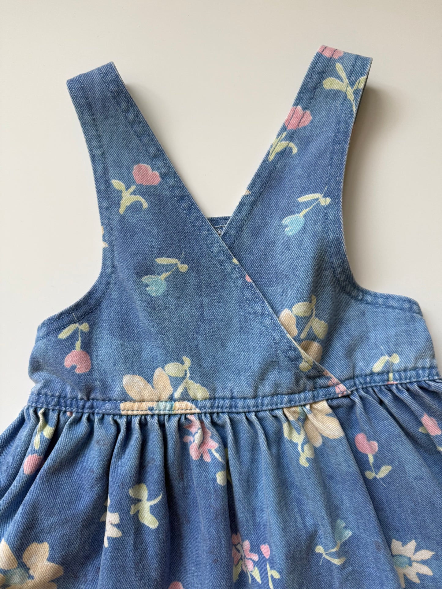 Vintage Lee Denim Floral Pinafore Dress (2-3Y) *see description