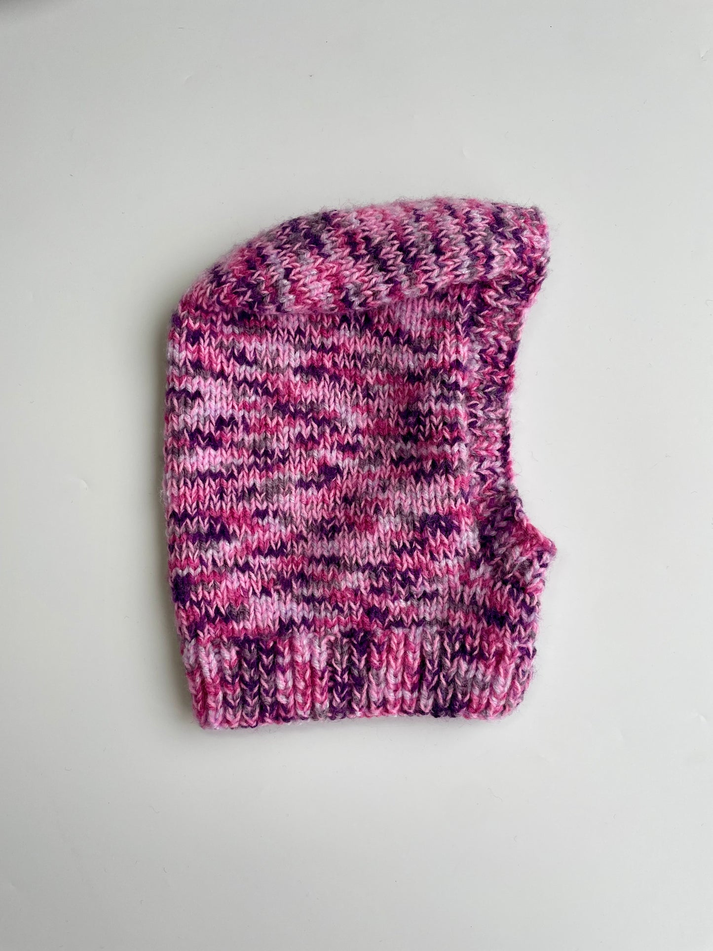 Hand knitted marl pink + purple balaclava (2-3Y)