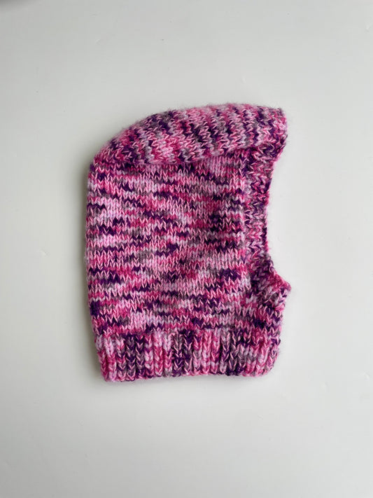 Hand knitted marl pink + purple balaclava (2-3Y)
