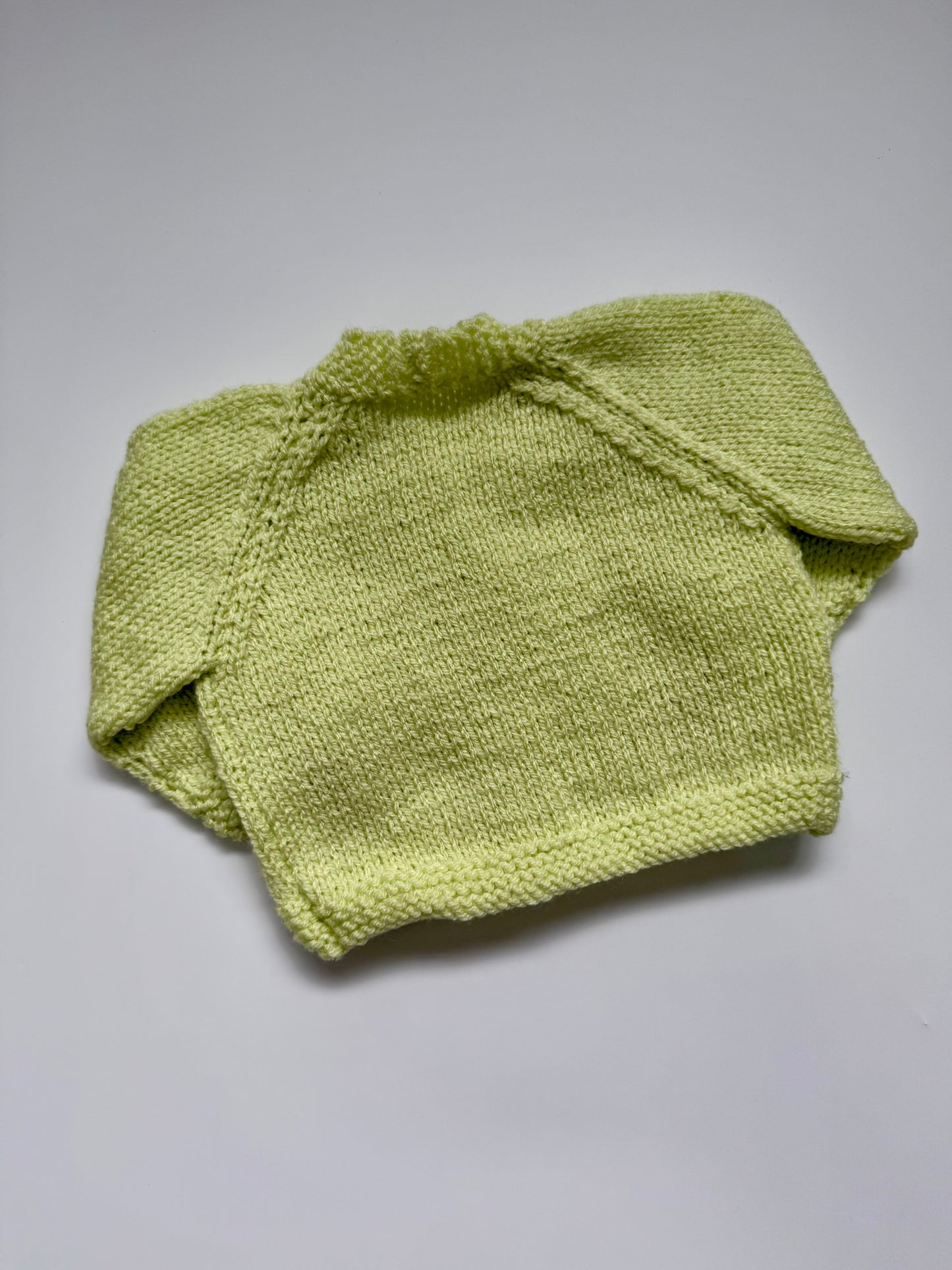 Hand knitted lime green cardigan (up to 1M)
