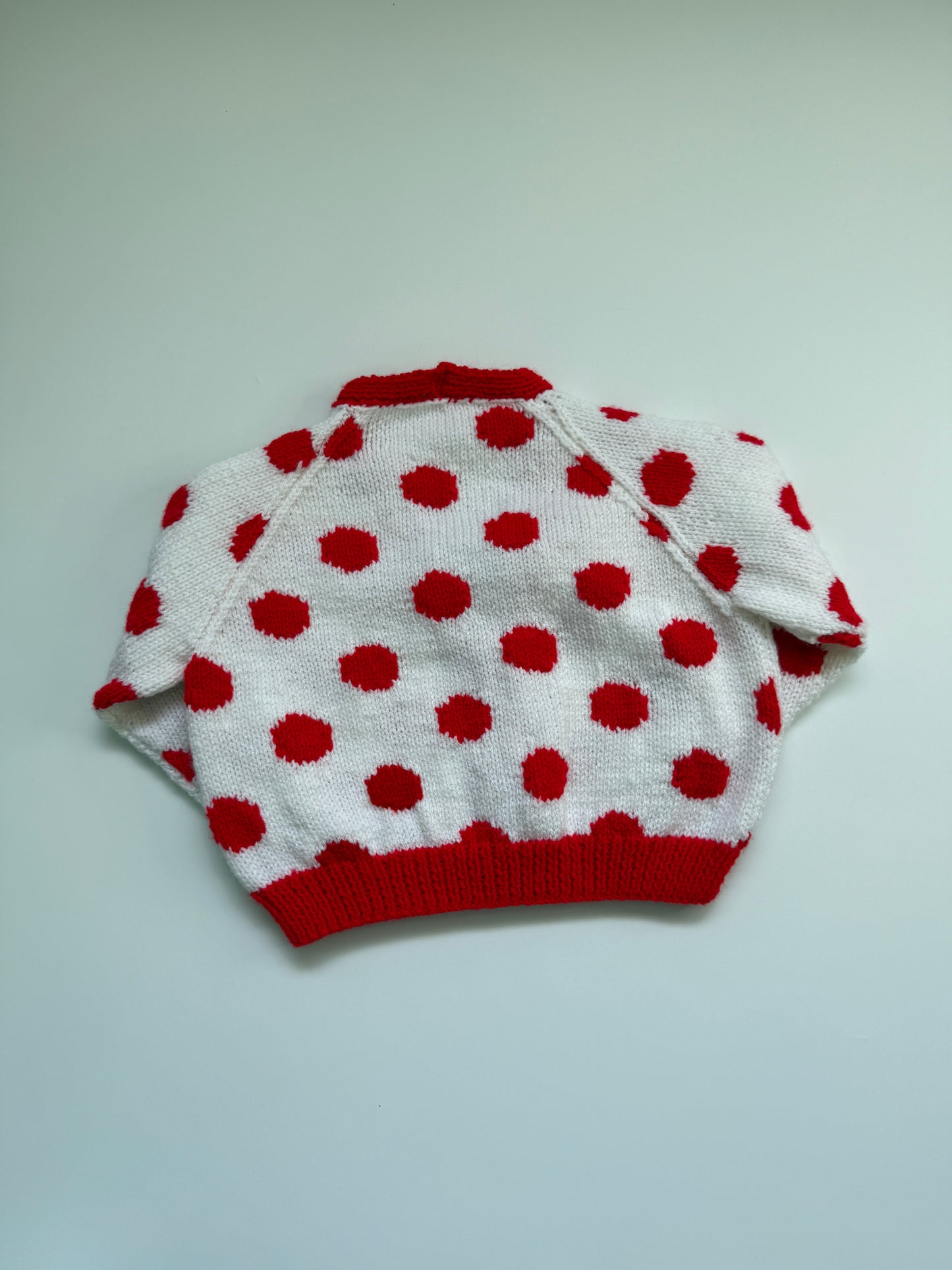 White & Red Retro Spotted Handknitted Cardigan (3-4Y)
