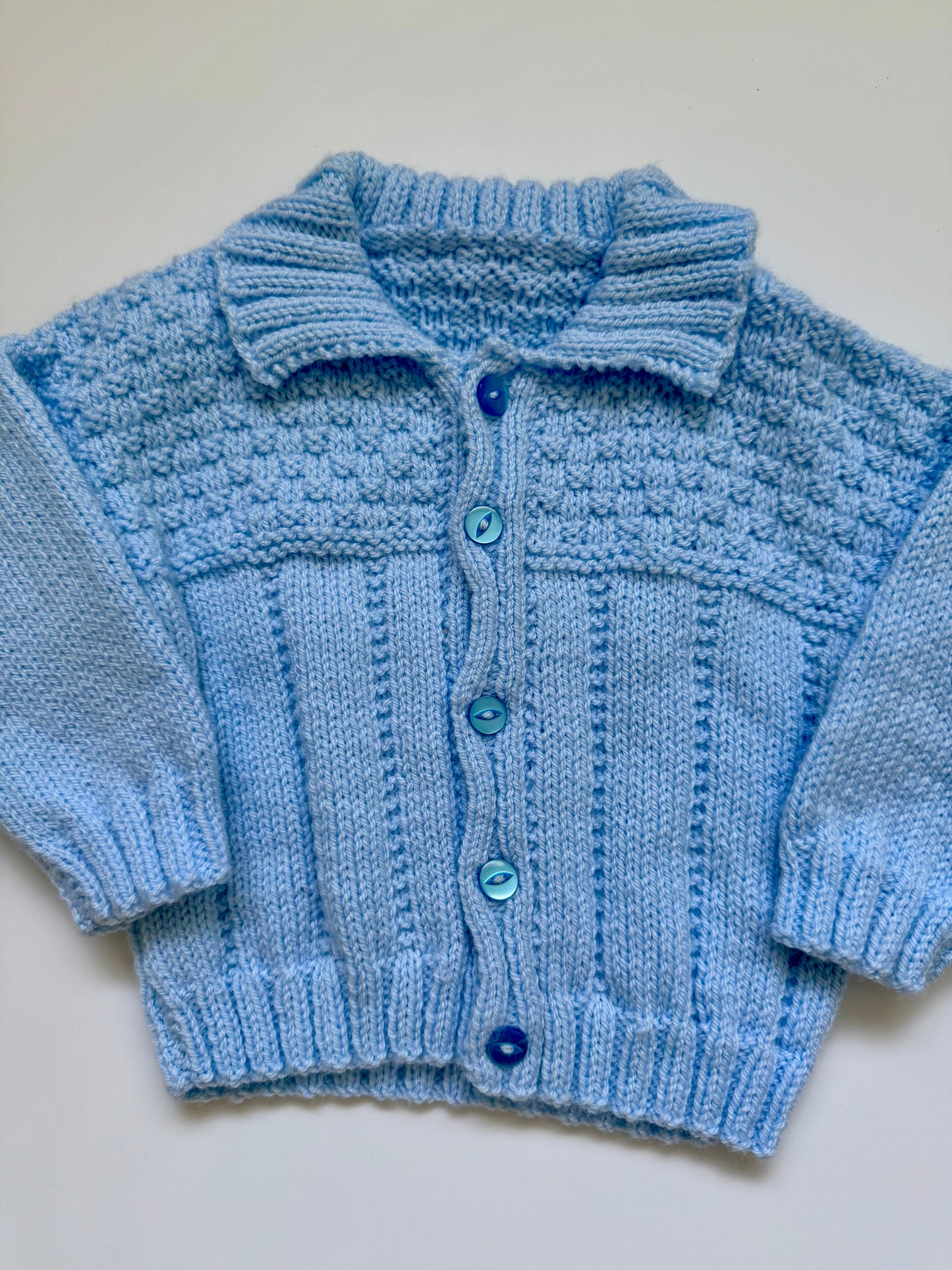 Hand knitted blue collared cardigan (12-18M)