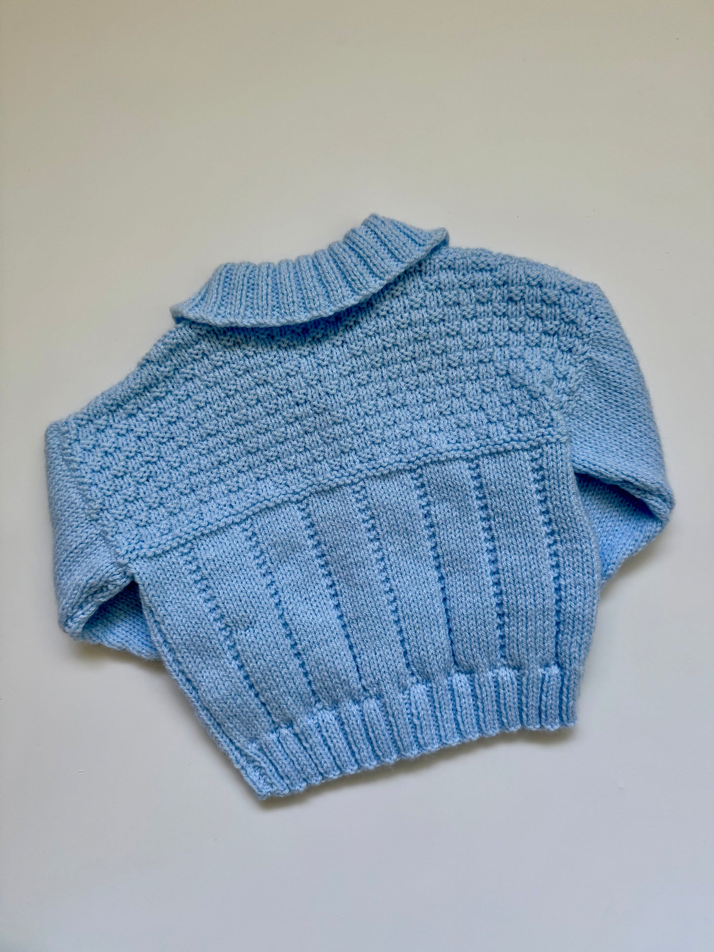 Hand knitted blue collared cardigan (12-18M)