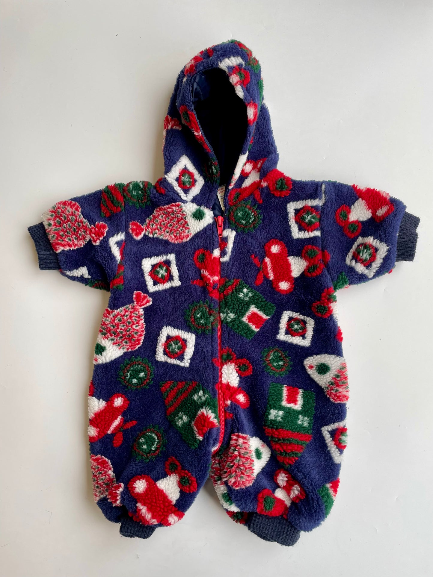 Vintage navy fleece patterned pramsuit (Up to 3M)