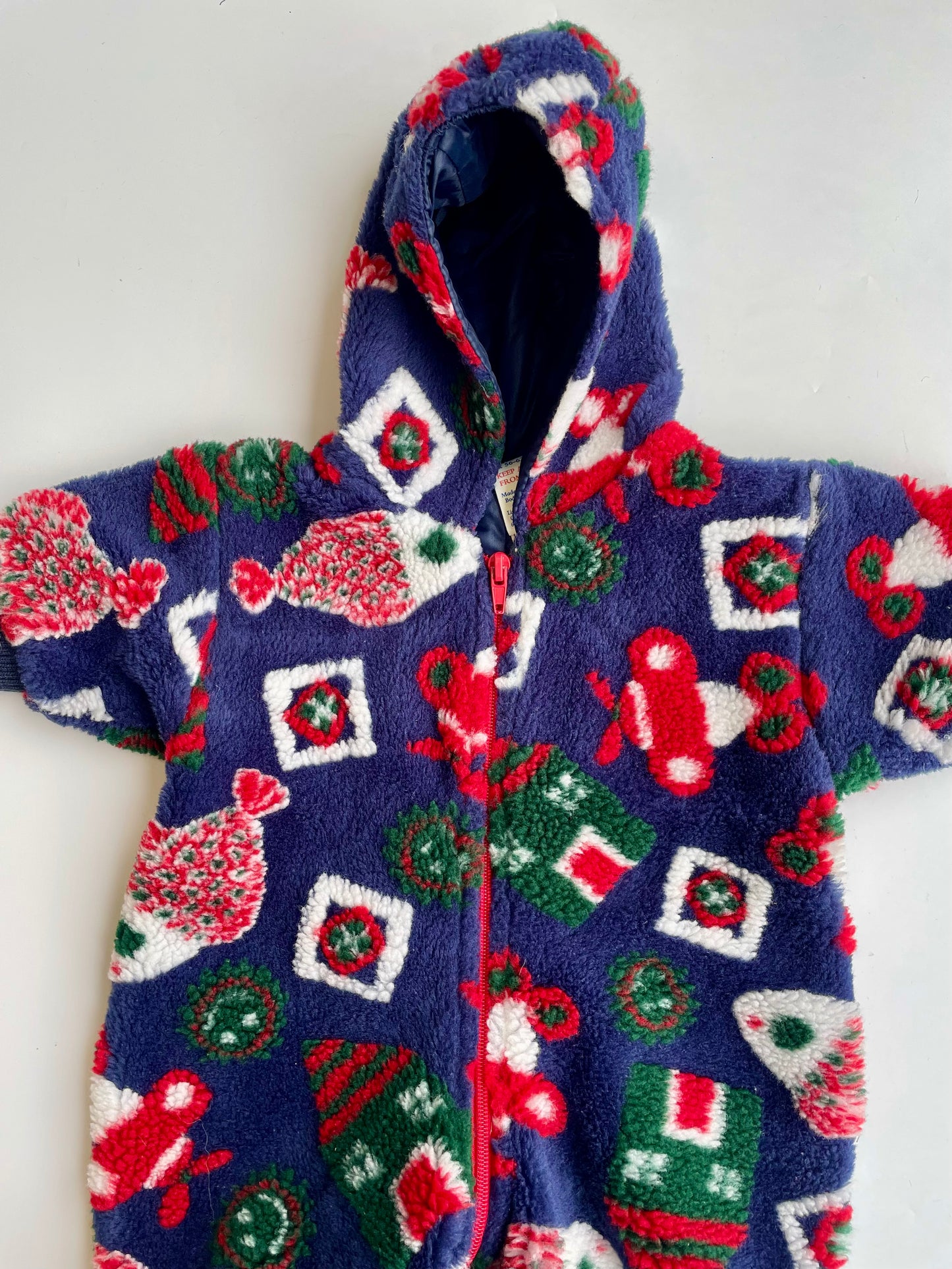 Vintage navy fleece patterned pramsuit (Up to 3M)