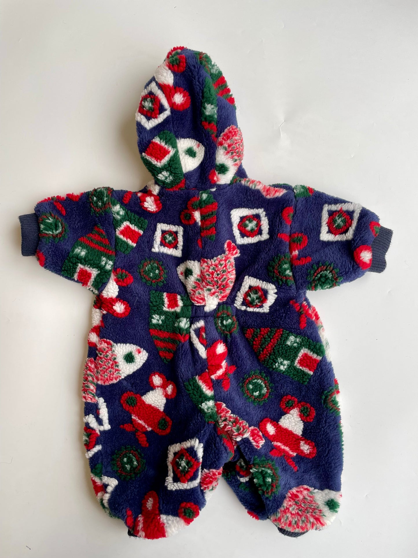 Vintage navy fleece patterned pramsuit (Up to 3M)