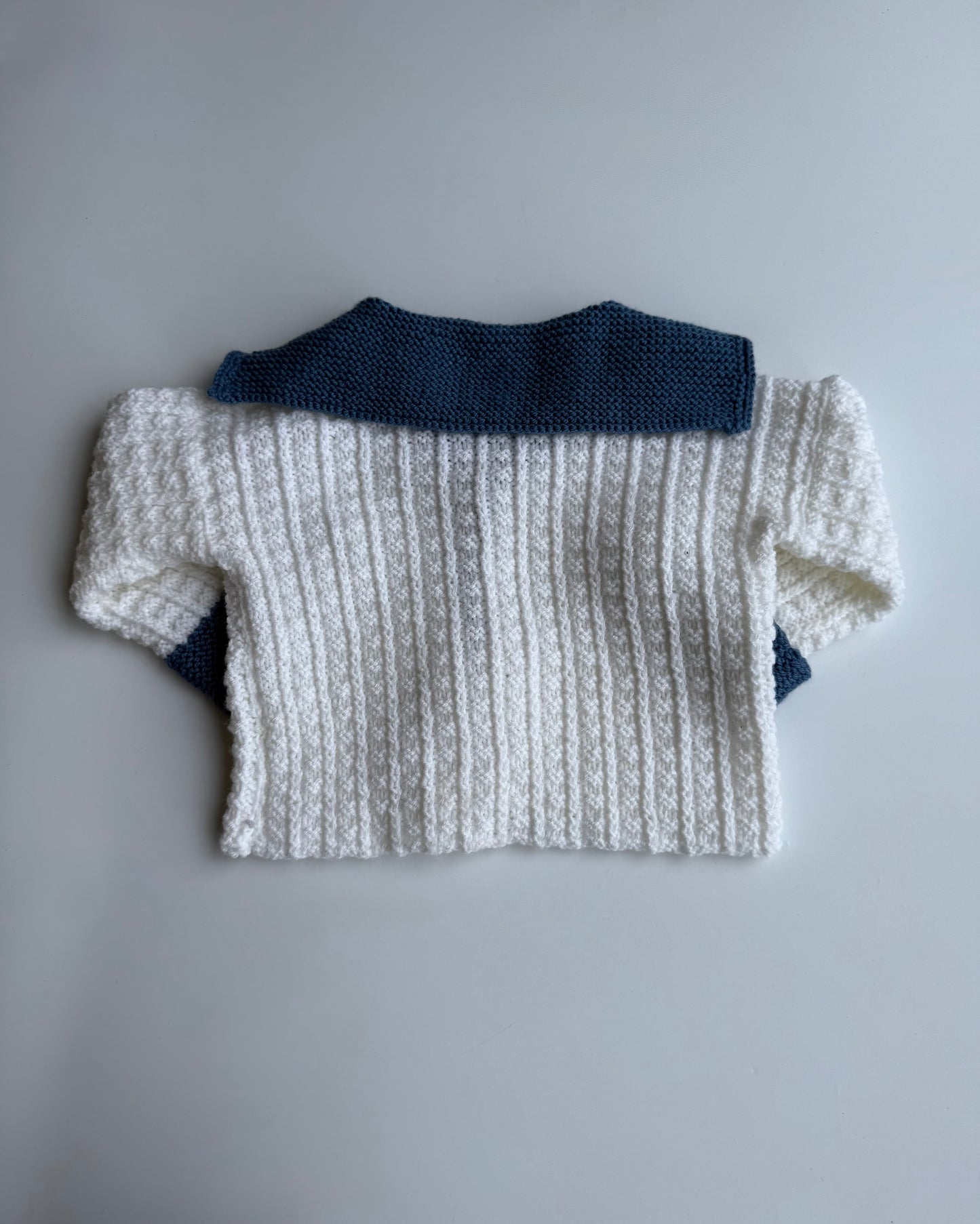 Hand Knitted Cardigan Sailor Collar Blue White 12-18M