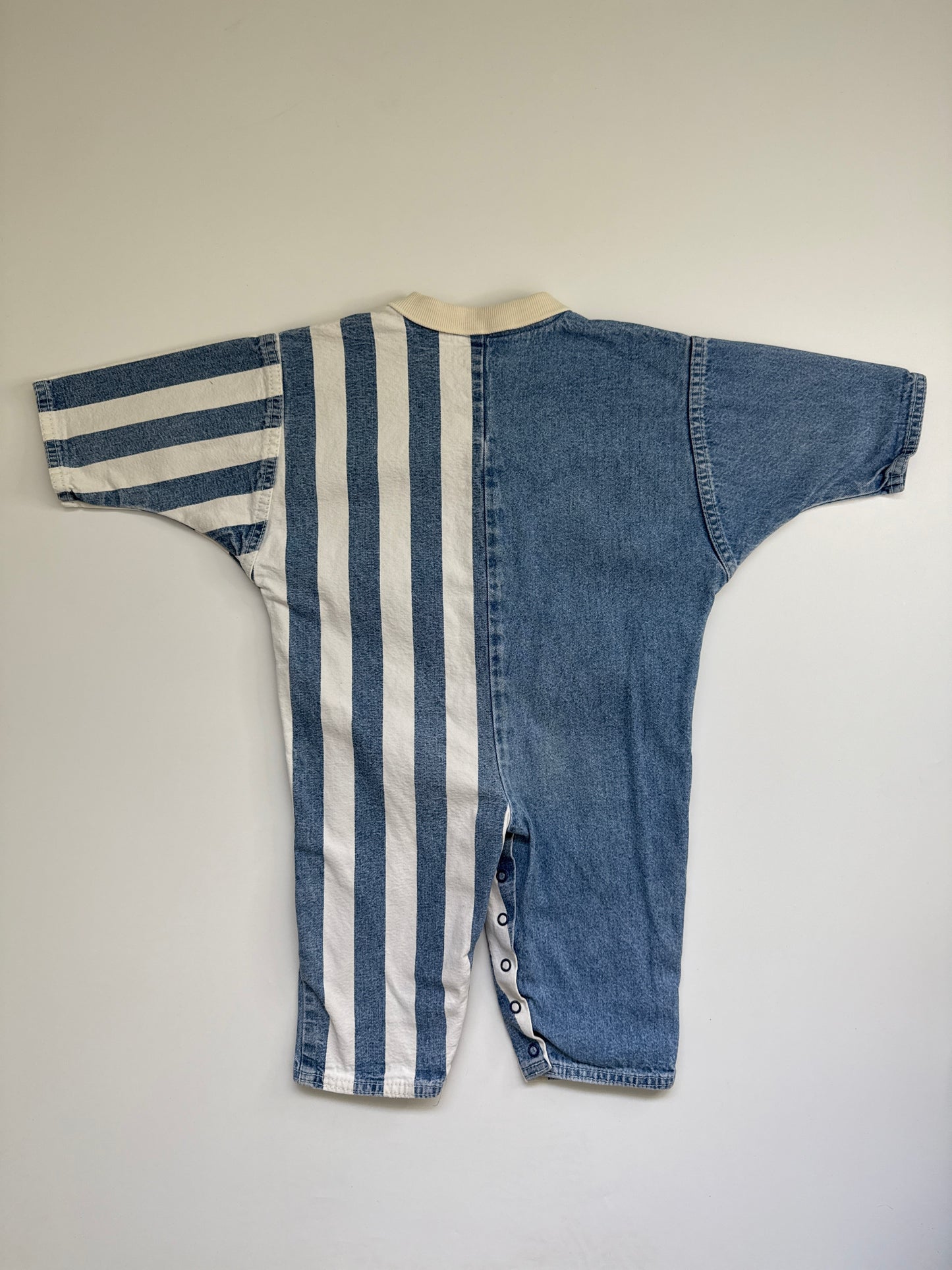 Vintage St Micheal Two-Tone Denim Striped Jumpsuit- Red Button Detail (12M)
