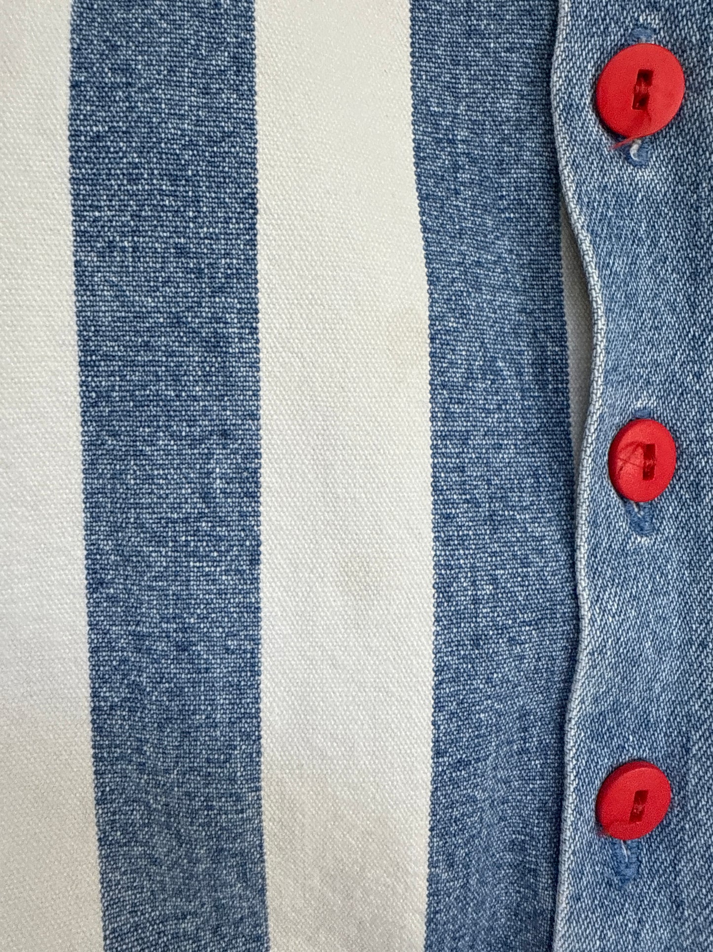 Vintage St Micheal Two-Tone Denim Striped Jumpsuit- Red Button Detail (12M)