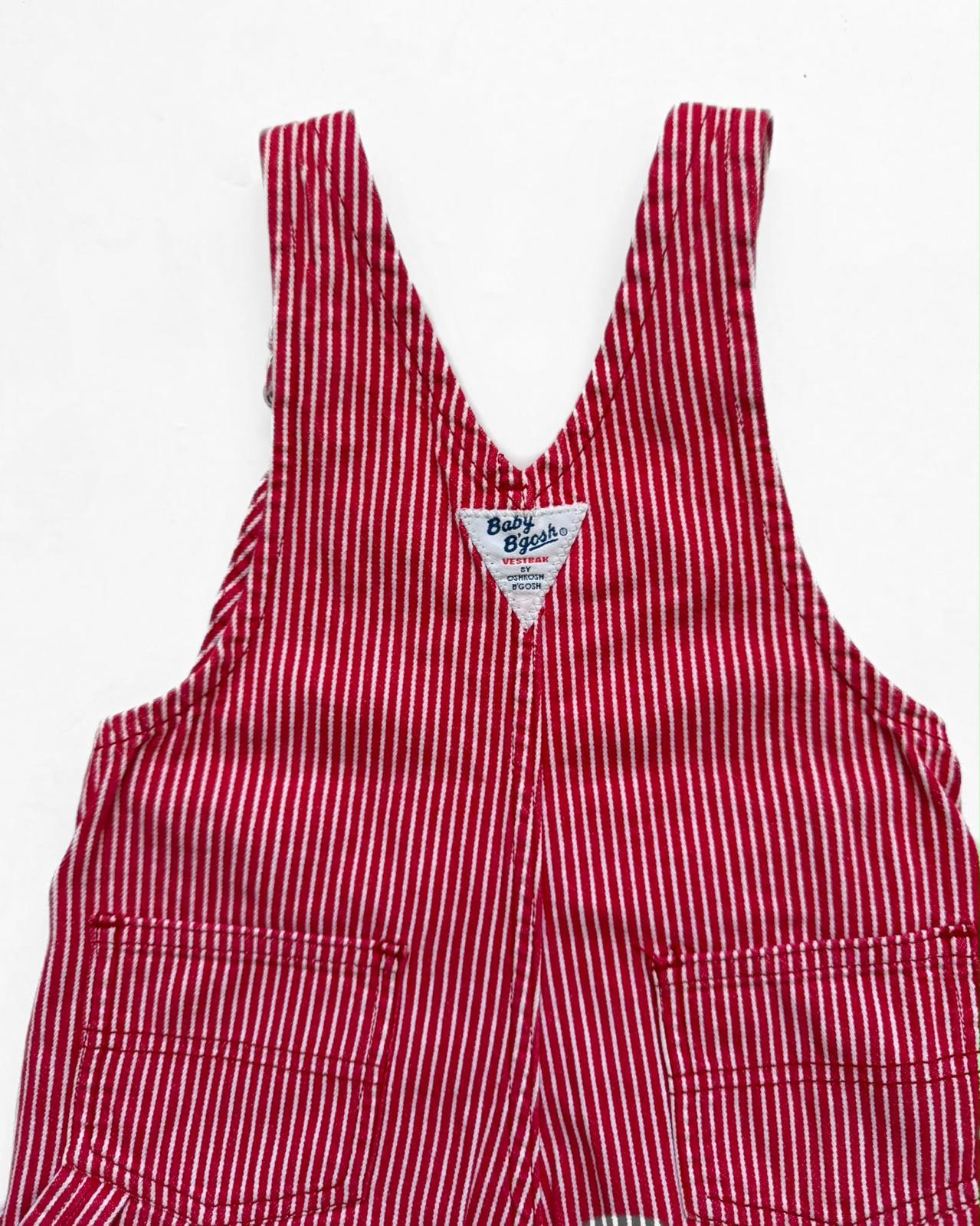 Vintage OshKosh B’Gosh Baby B’Gosh Red Hickory Stripe Shortalls Dungarees 18m