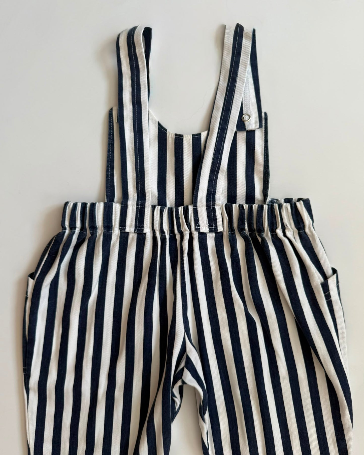 Vintage Navy White Striped Dungarees 18-24M Unisex