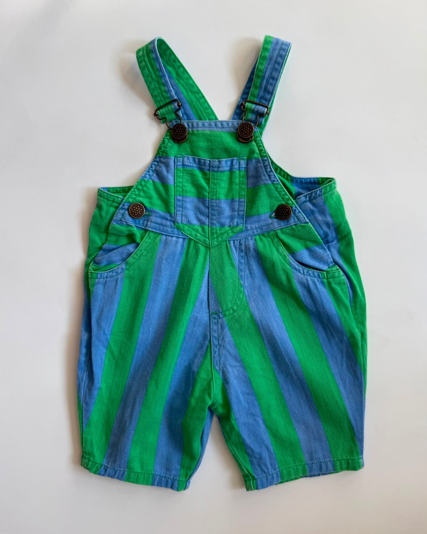 Vintage Boots Green Blue Stripe Shortalls 3-6M