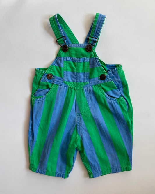 Vintage Boots Green Blue Stripe Shortalls 3-6M