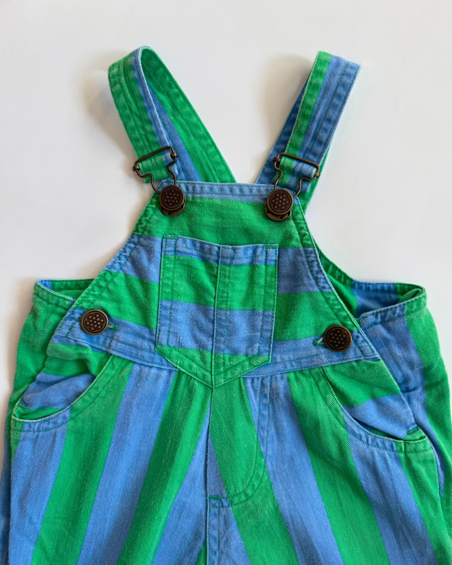 Vintage Boots Green Blue Stripe Shortalls 3-6M