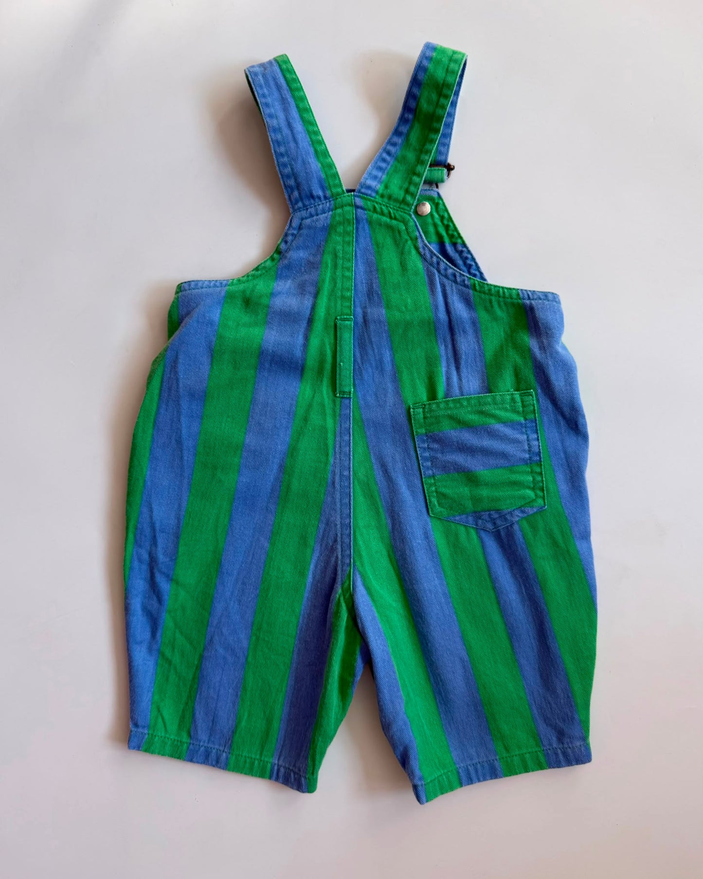 Vintage Boots Green Blue Stripe Shortalls 3-6M