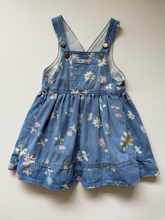 Vintage Lee Denim Floral Pinafore Dress (2-3Y) *see description