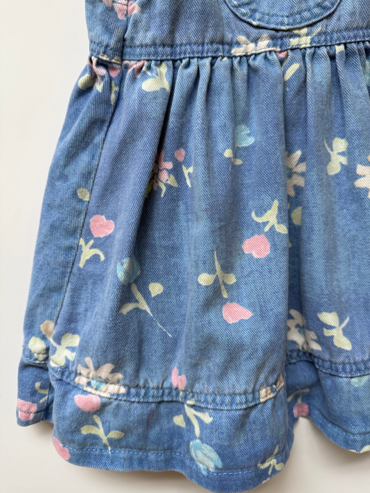 Vintage Lee Denim Floral Pinafore Dress (2-3Y) *see description