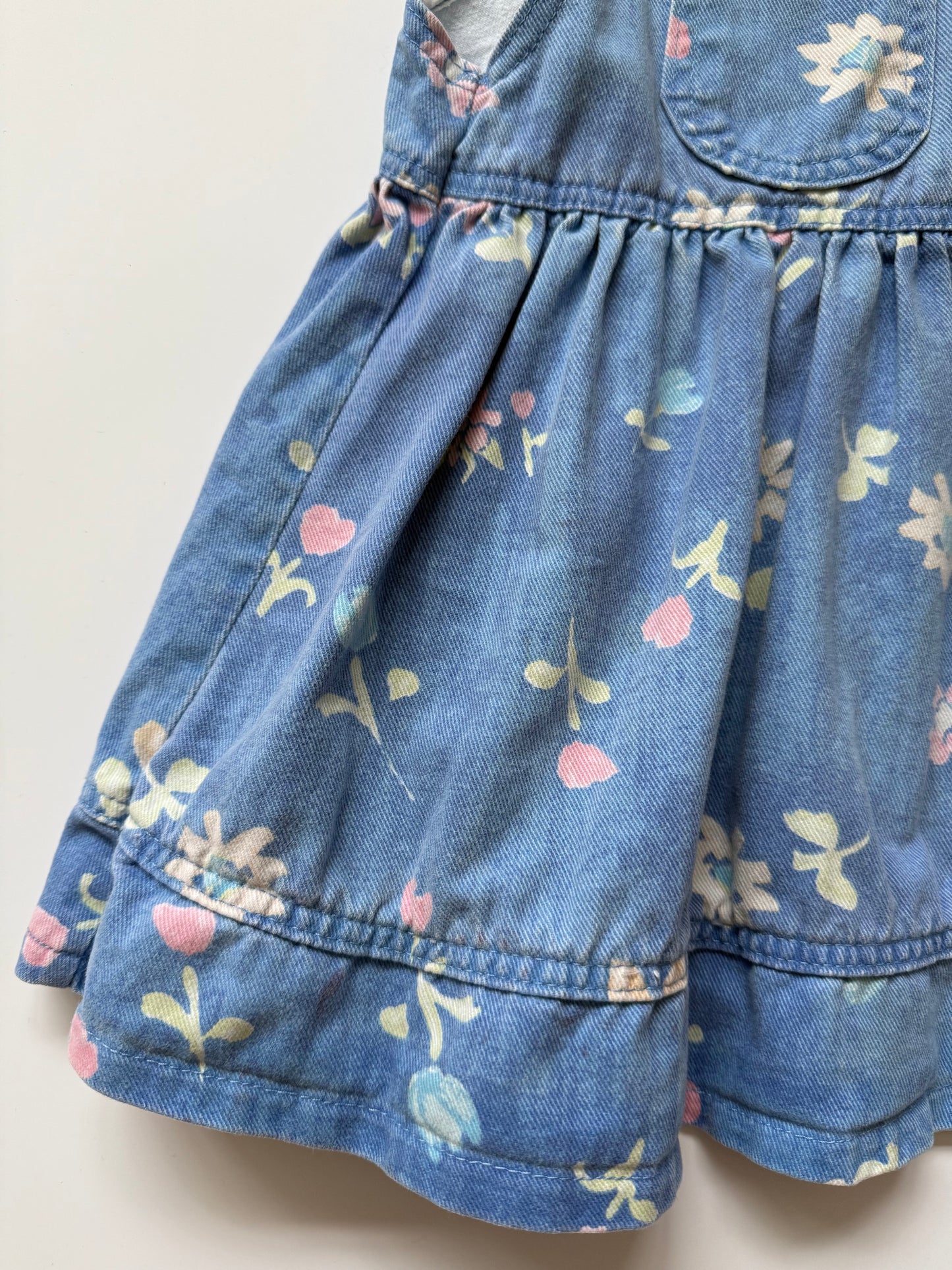 Vintage Lee Denim Floral Pinafore Dress (2-3Y) *see description