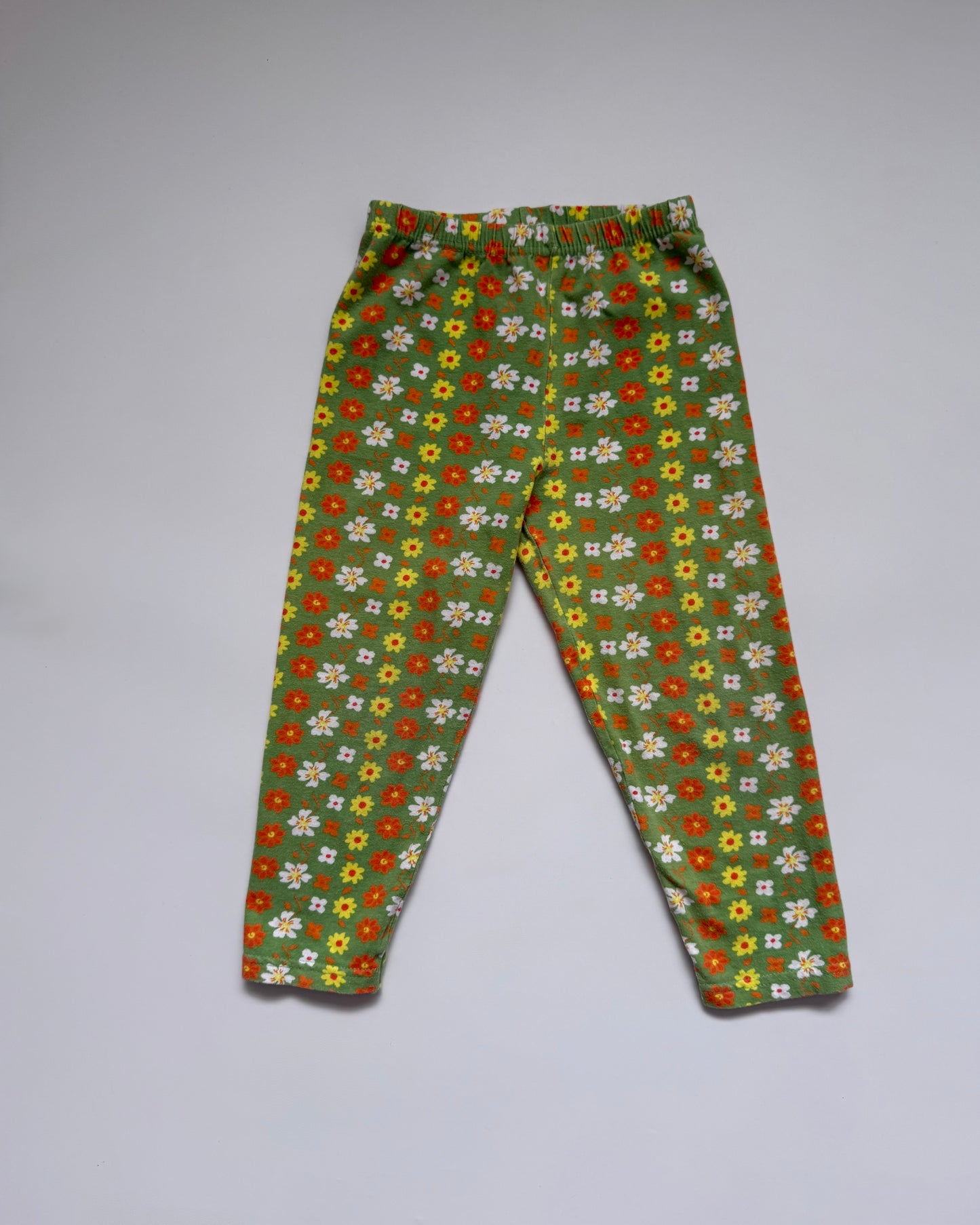 Vintage Adams Floral Leggings 3- 4 Years (Label 4Y) Green Retro