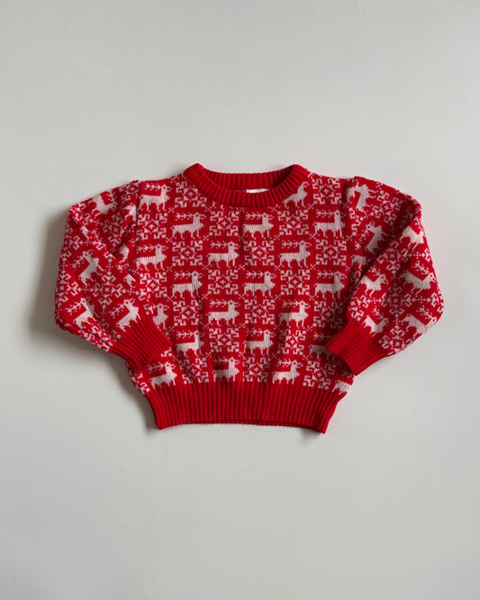 Vintage Italian Red Reindeer Jumper (18-24M)