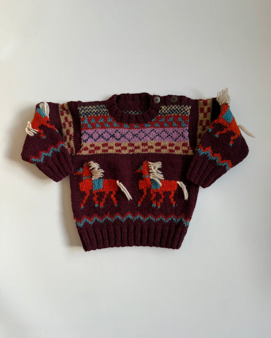 Hand-Knitted 100% Wool Fair Isle Horse Jumper (3–4 Years)