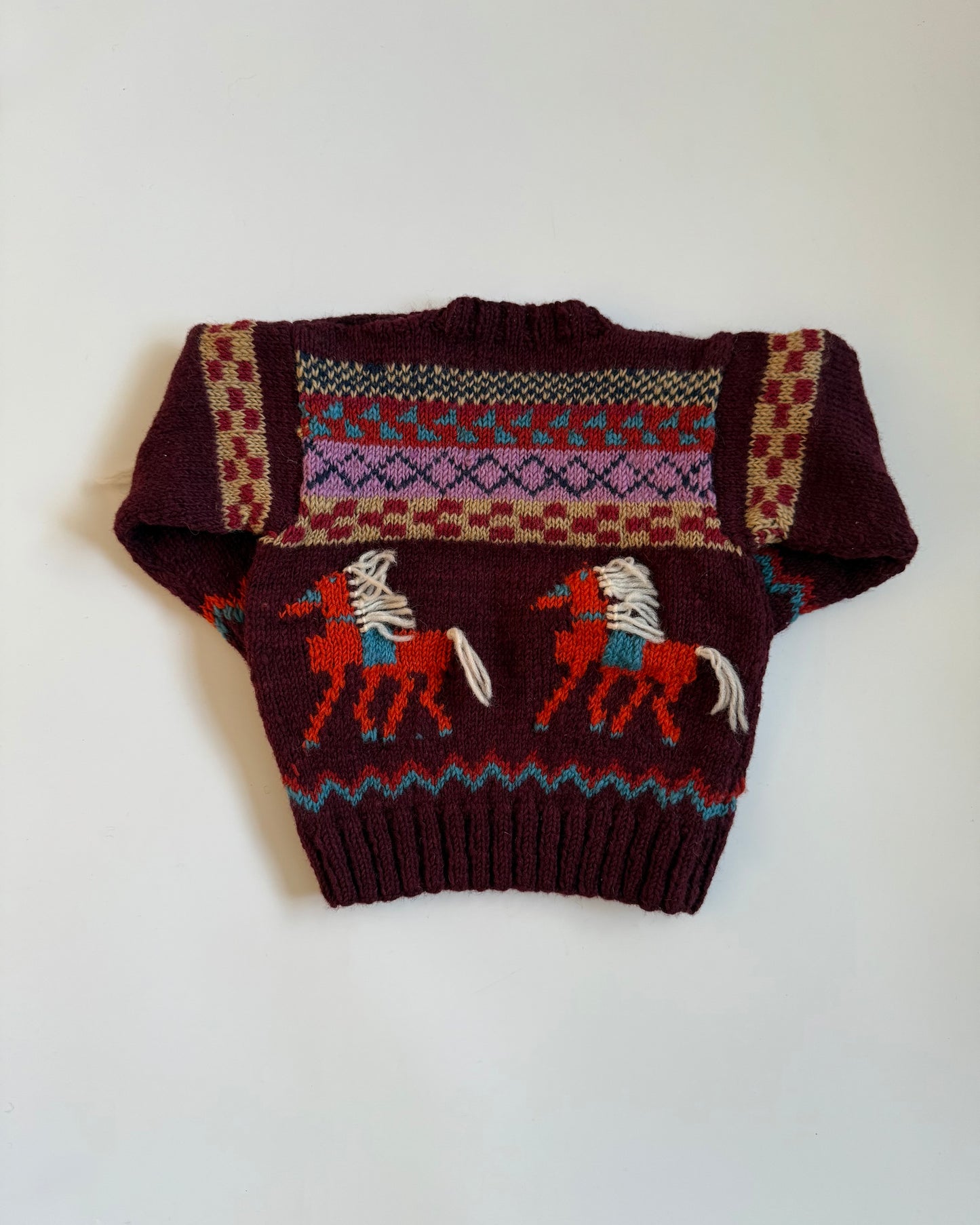 Hand-Knitted 100% Wool Fair Isle Horse Jumper (3–4 Years)