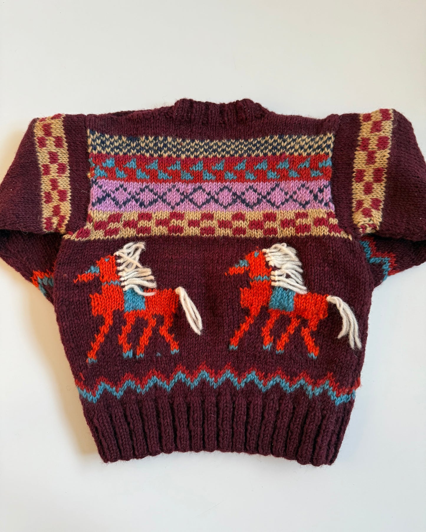 Hand-Knitted 100% Wool Fair Isle Horse Jumper (3–4 Years)