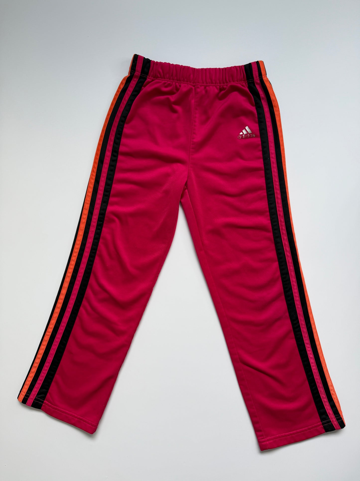Vintage Adidas Pink/ Black/ Orange Satin Style Wide Leg Joggers (6Y)