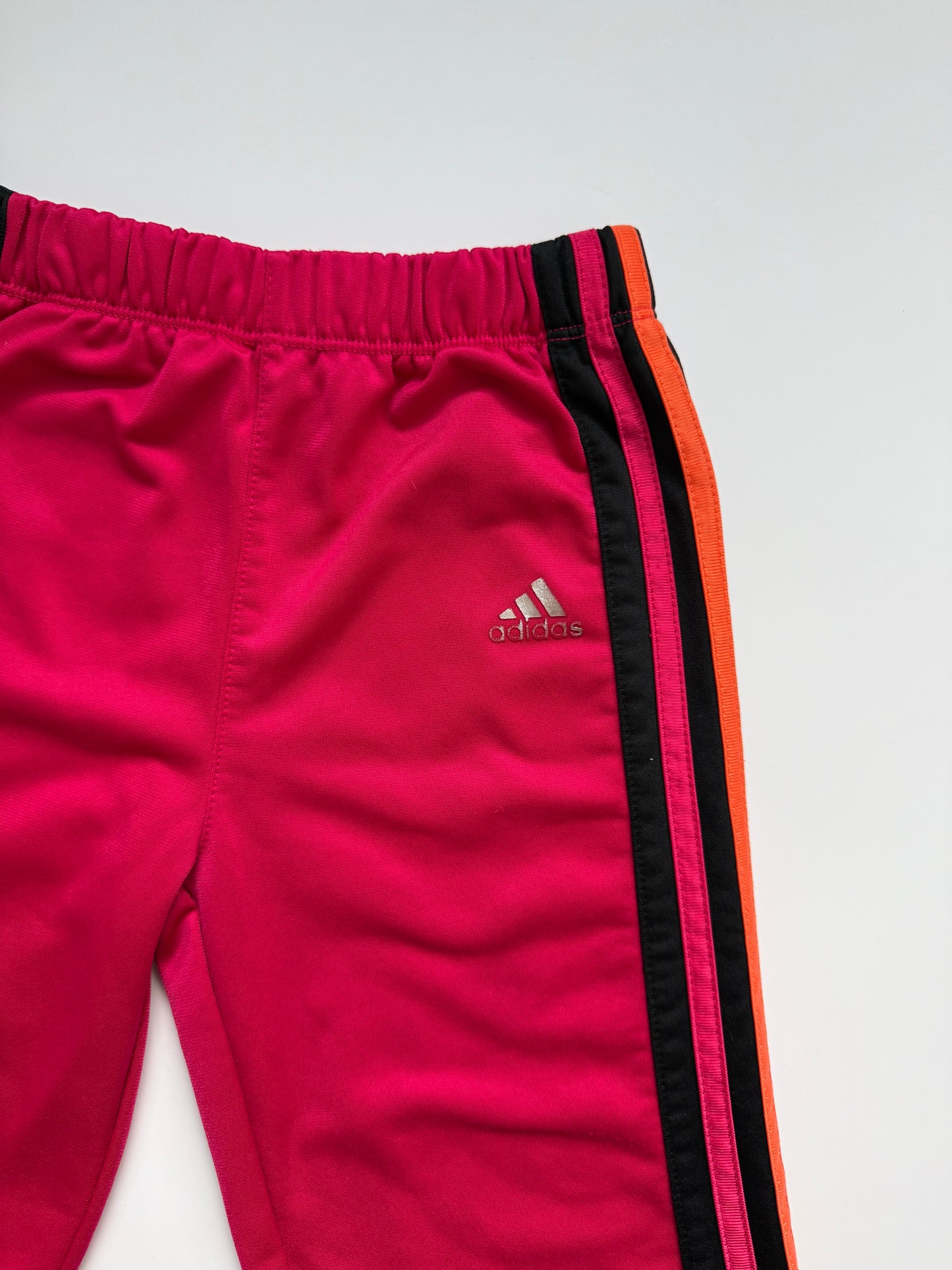 Vintage Adidas Pink/ Black/ Orange Satin Style Wide Leg Joggers (6Y)