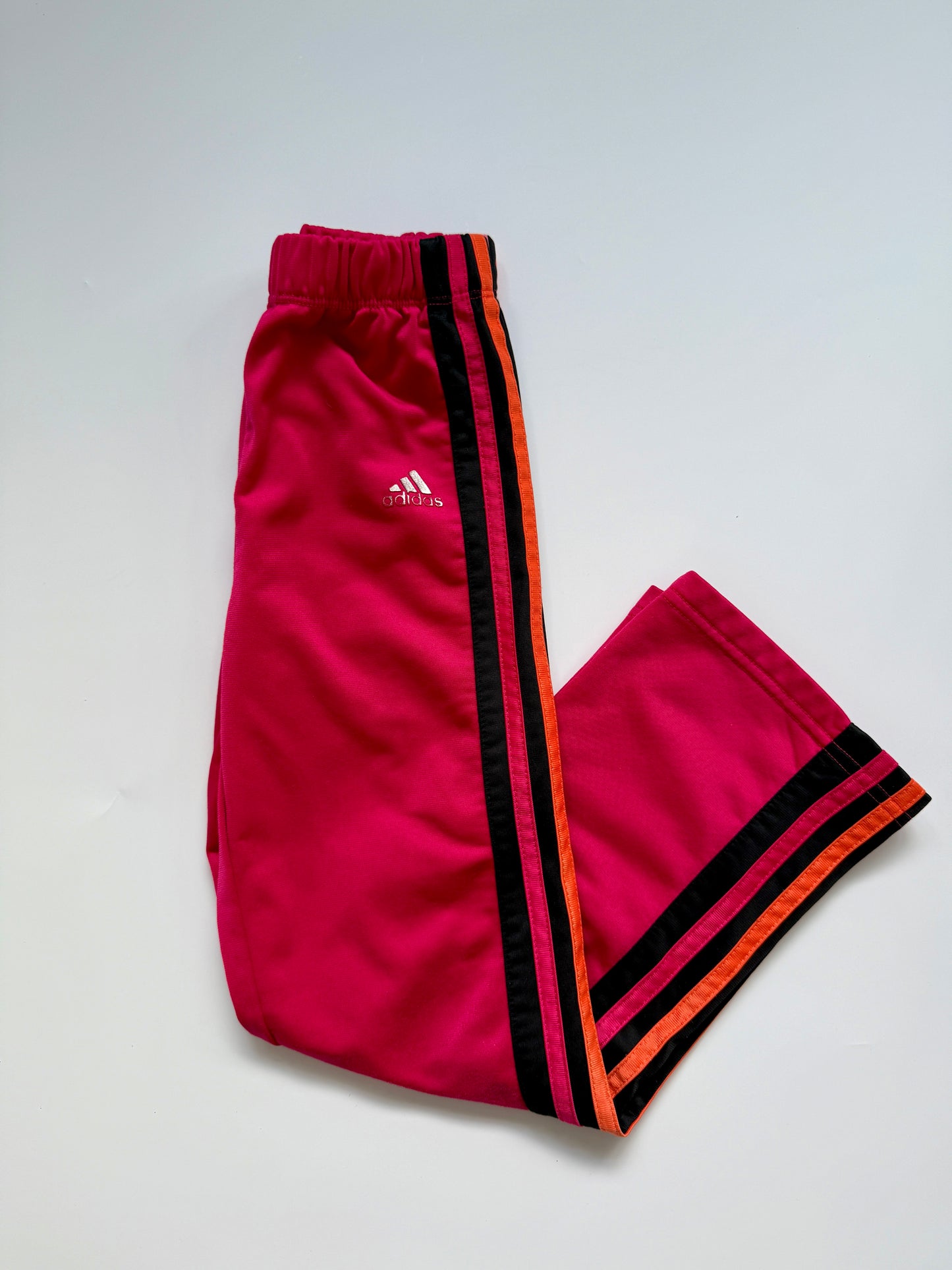 Vintage Adidas Pink/ Black/ Orange Satin Style Wide Leg Joggers (6Y)