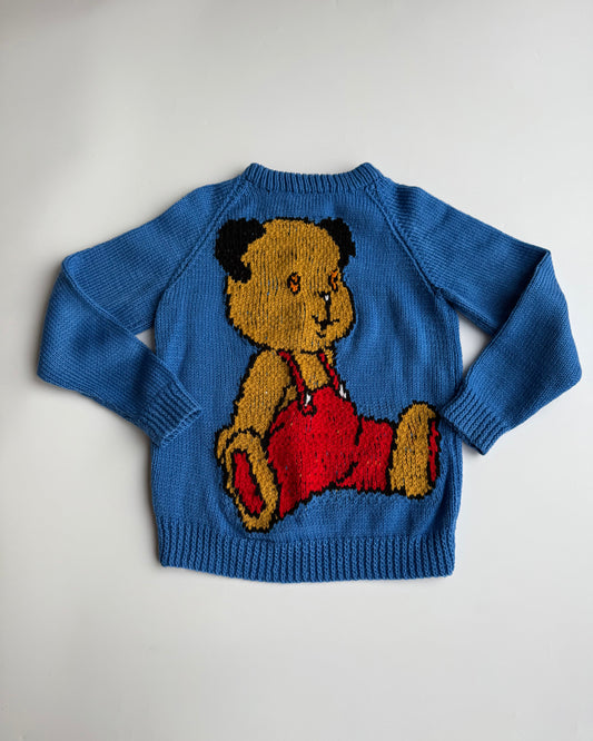Hand Knitted Sooty jumper Kids 3Y Handmade Character Knit Blue