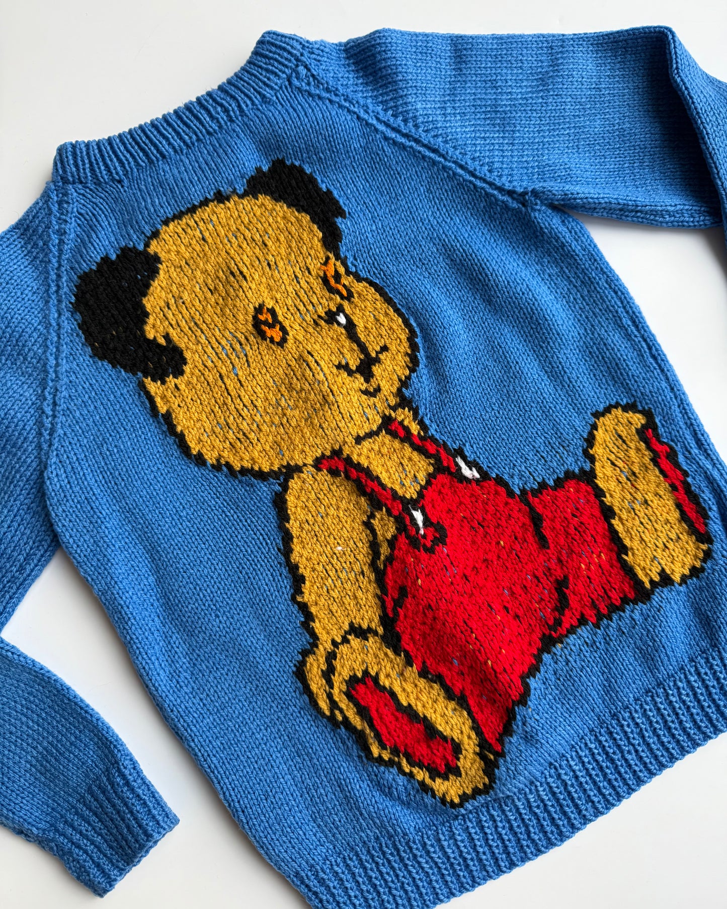Hand Knitted Sooty jumper Kids 3Y Handmade Character Knit Blue
