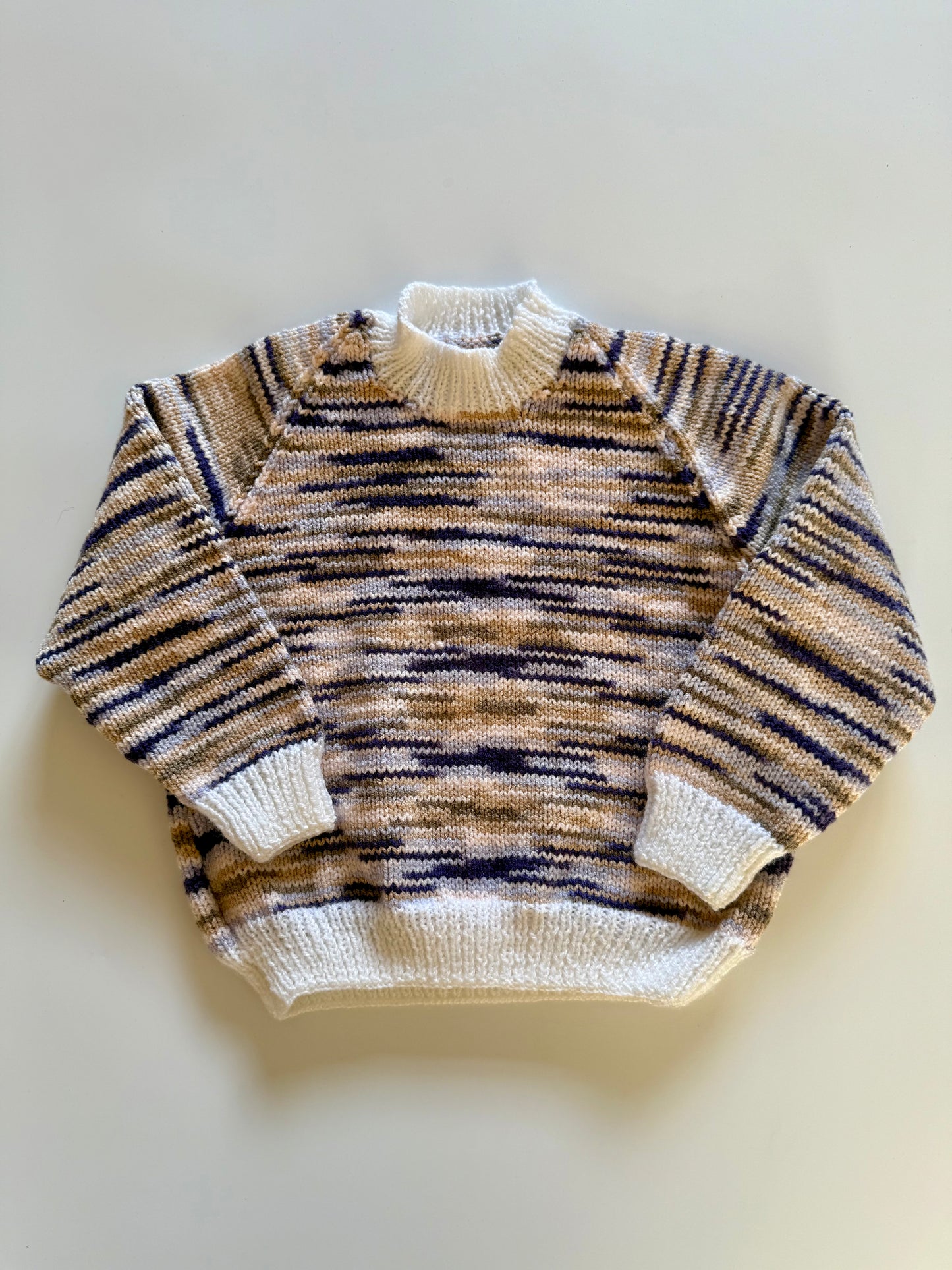 Handknitted white purple brown jumper (5Y)