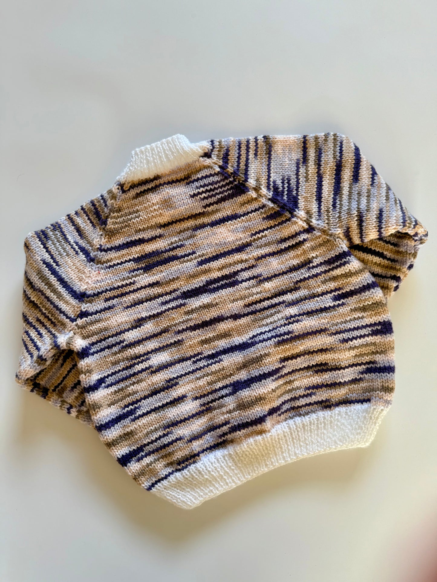 Handknitted white purple brown jumper (5Y)