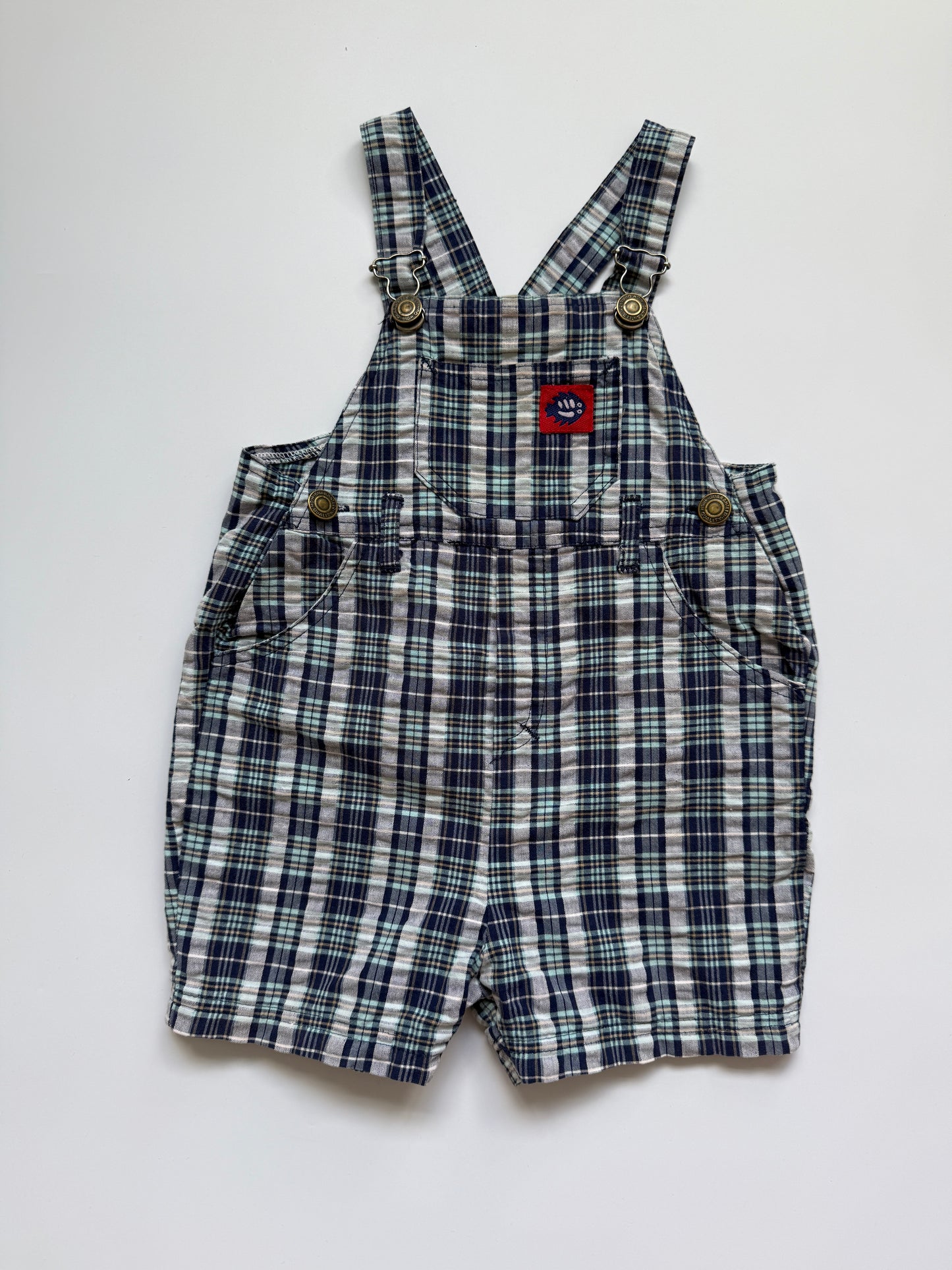 Vintage Mothercare Blue Check Short Dungarees (12-18M)