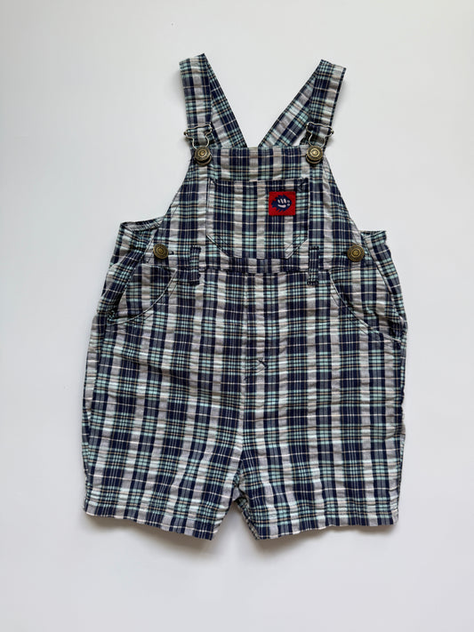 Vintage Mothercare Blue Check Short Dungarees (12-18M)