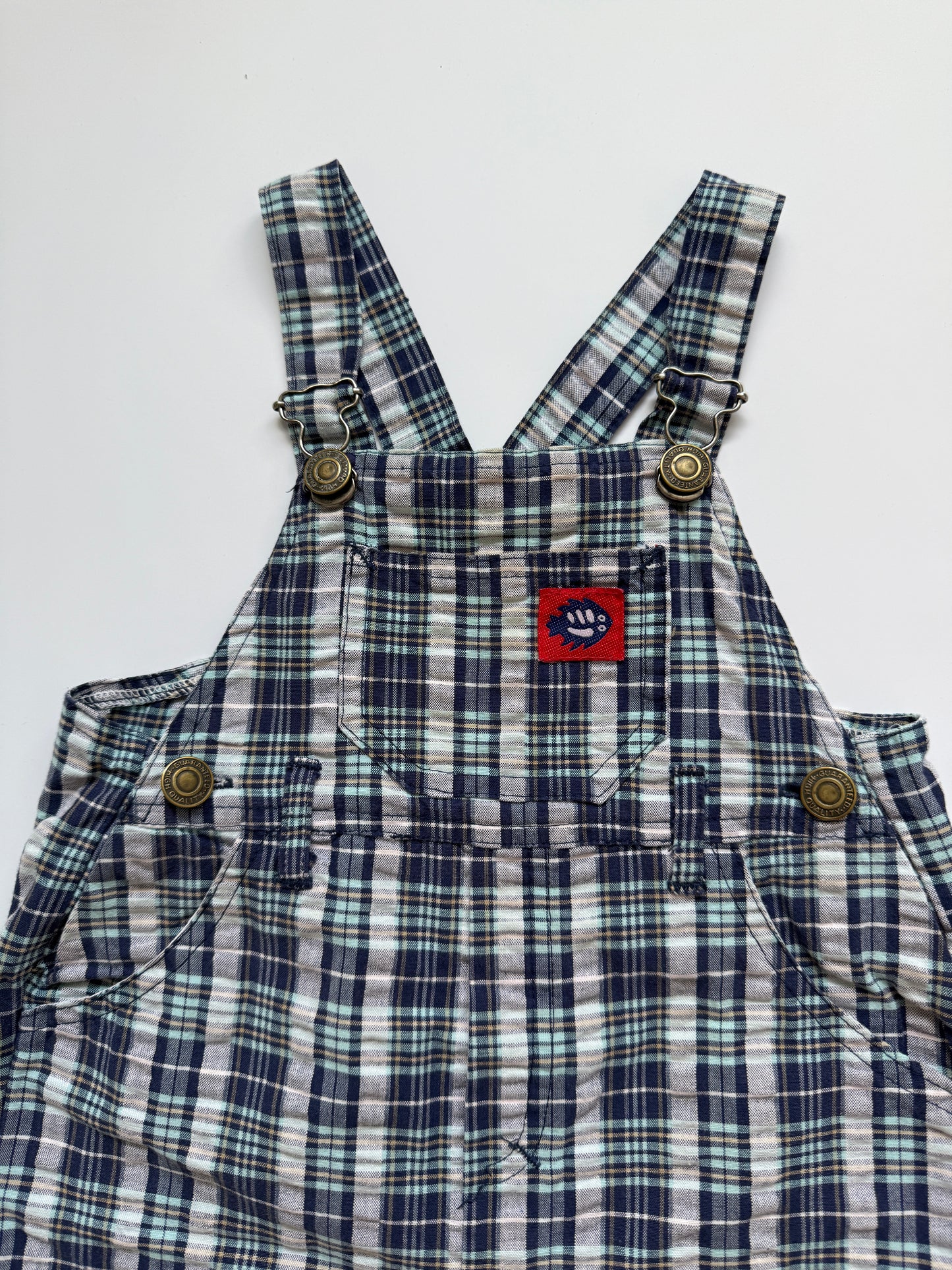 Vintage Mothercare Blue Check Short Dungarees (12-18M)