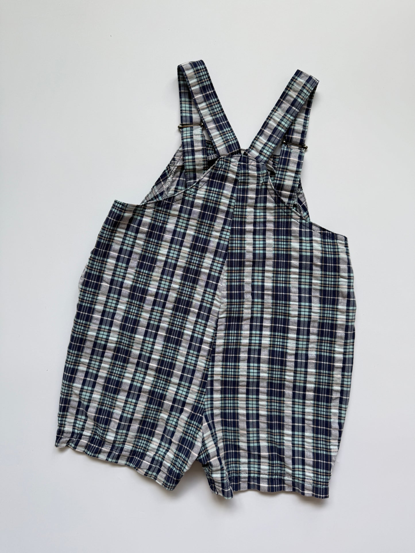 Vintage Mothercare Blue Check Short Dungarees (12-18M)