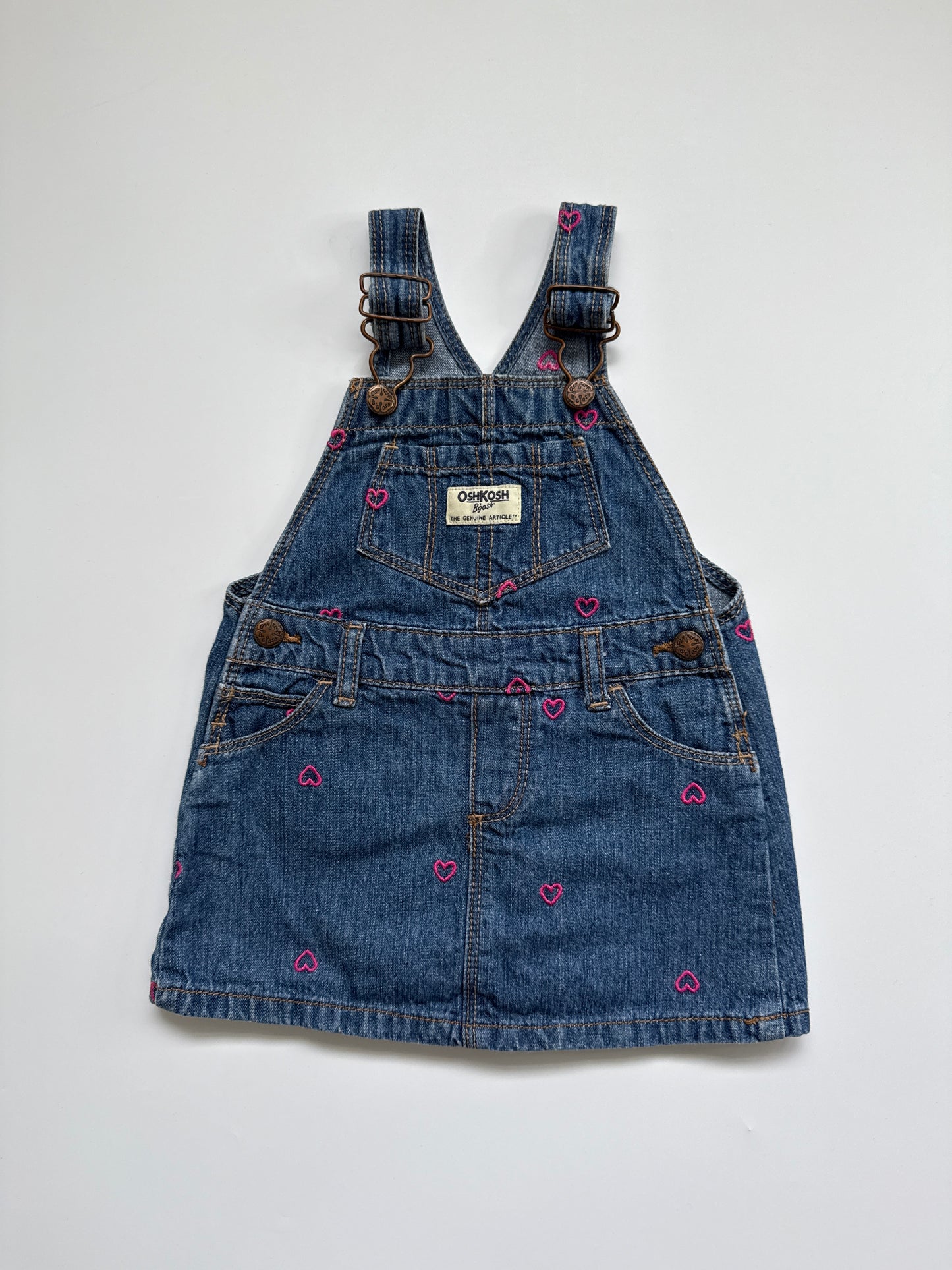 OshKosh Heart Embroidered Denim Pinafore Dress (18M)