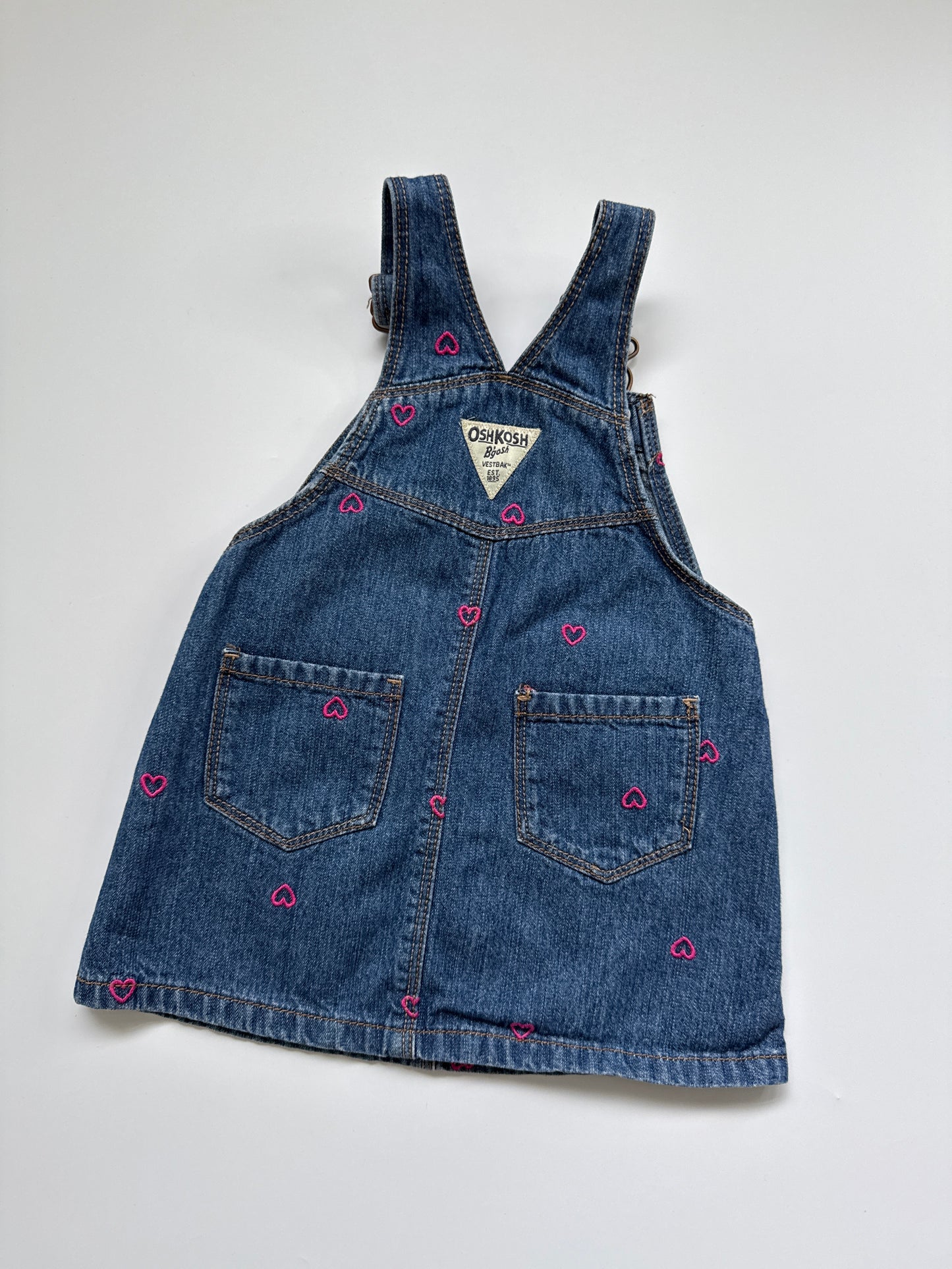 OshKosh Heart Embroidered Denim Pinafore Dress (18M)