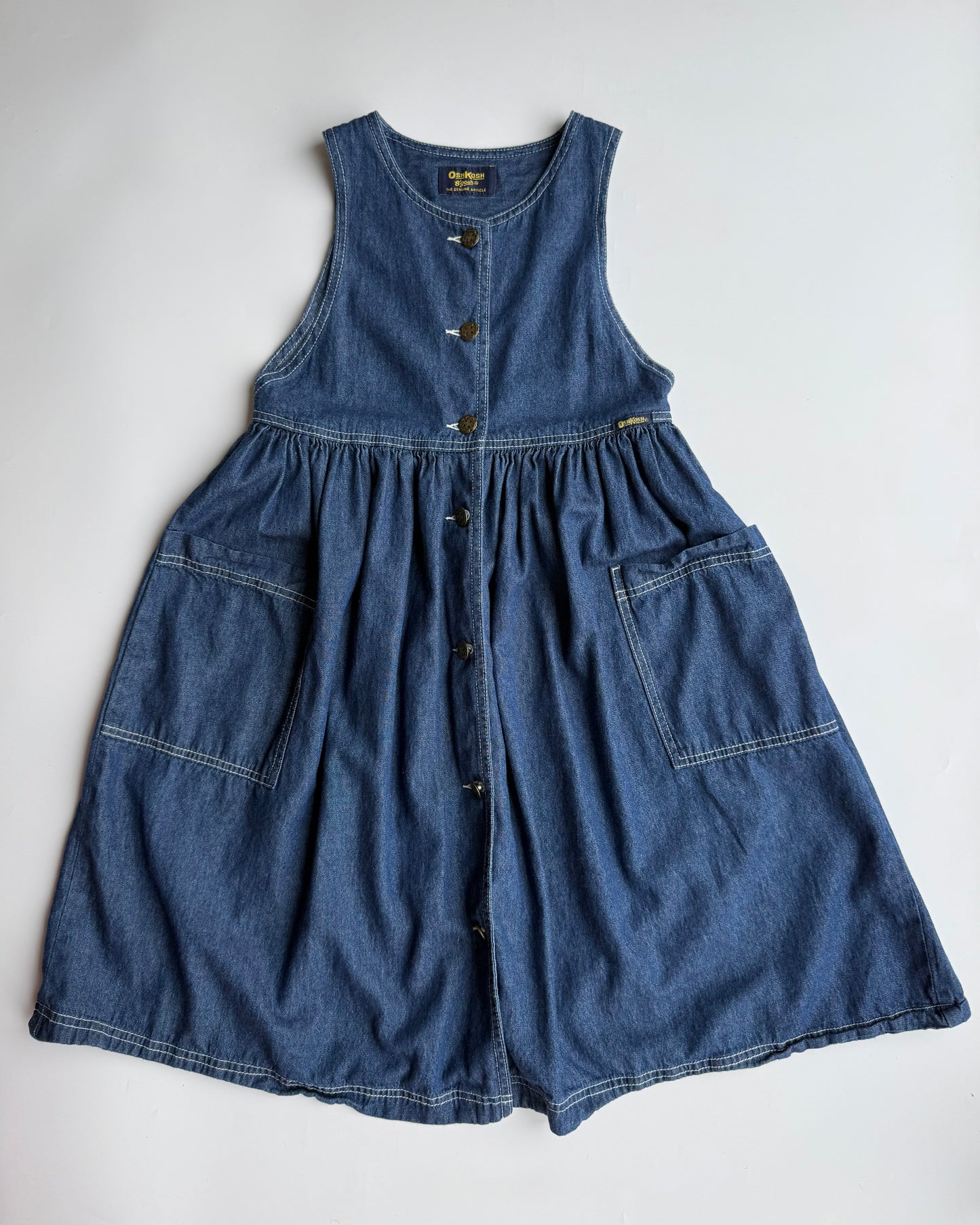 Vintage OshKosh B'gosh Denim Pinafore Dress Button Front (7-8Y)