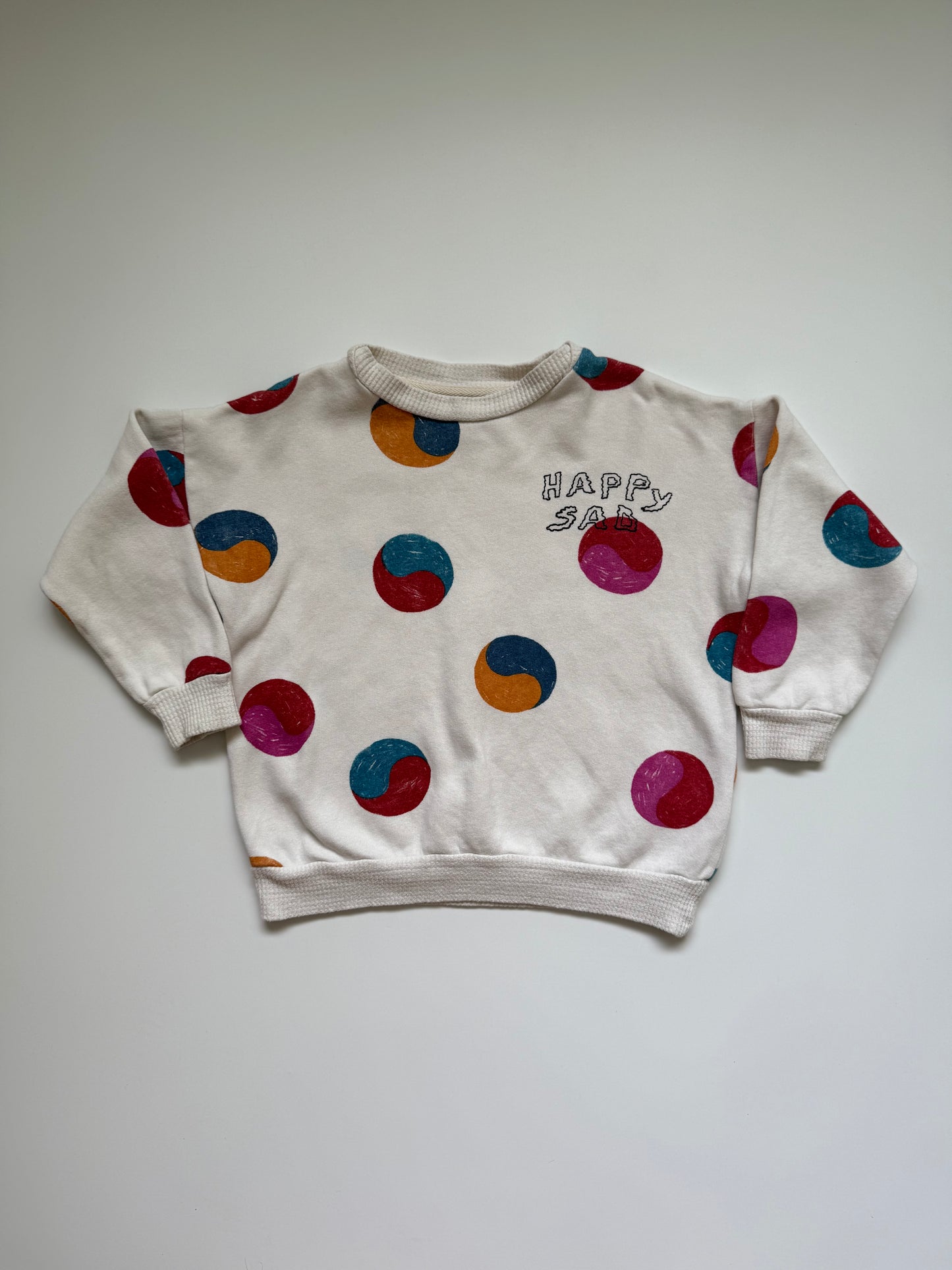 Bobo Choses Happy Sad Organic Cotton Sweatshirt 4-5Y Oversized Cream Print
