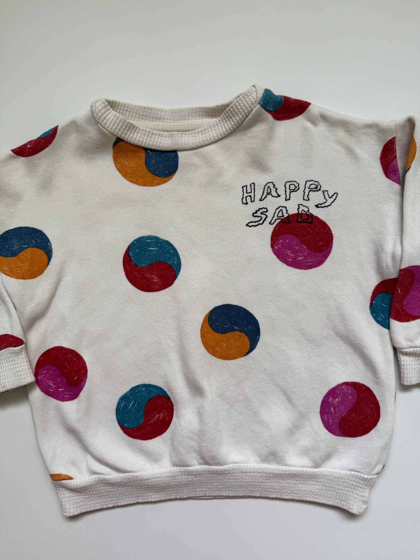 Bobo Choses Happy Sad Organic Cotton Sweatshirt 4-5Y Oversized Cream Print