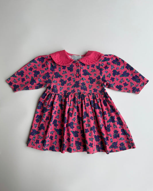 Vintage Floral Peter Pan Collar Dress Pink Cotton 12-18 Months