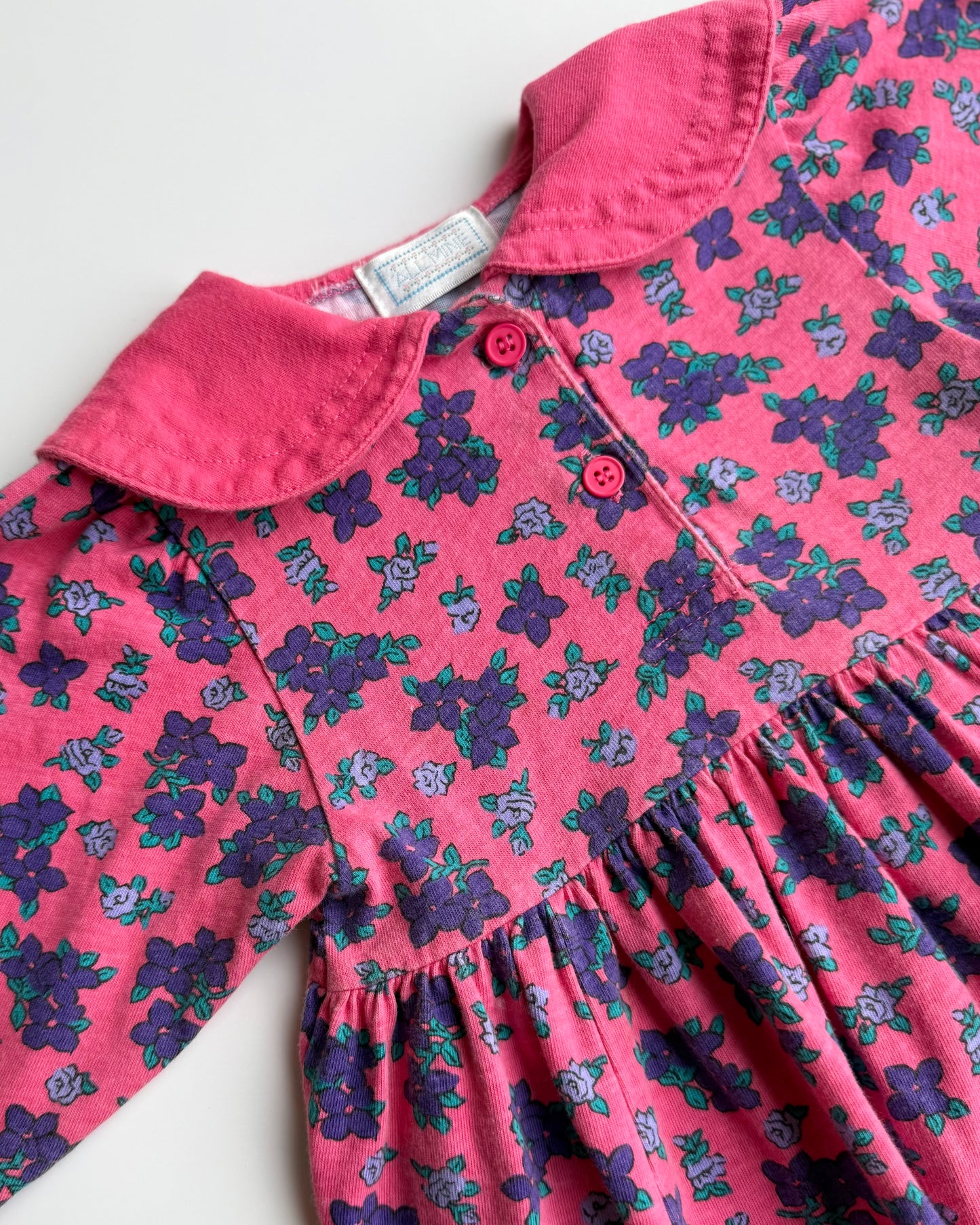 Vintage Floral Peter Pan Collar Dress Pink Cotton 12-18 Months