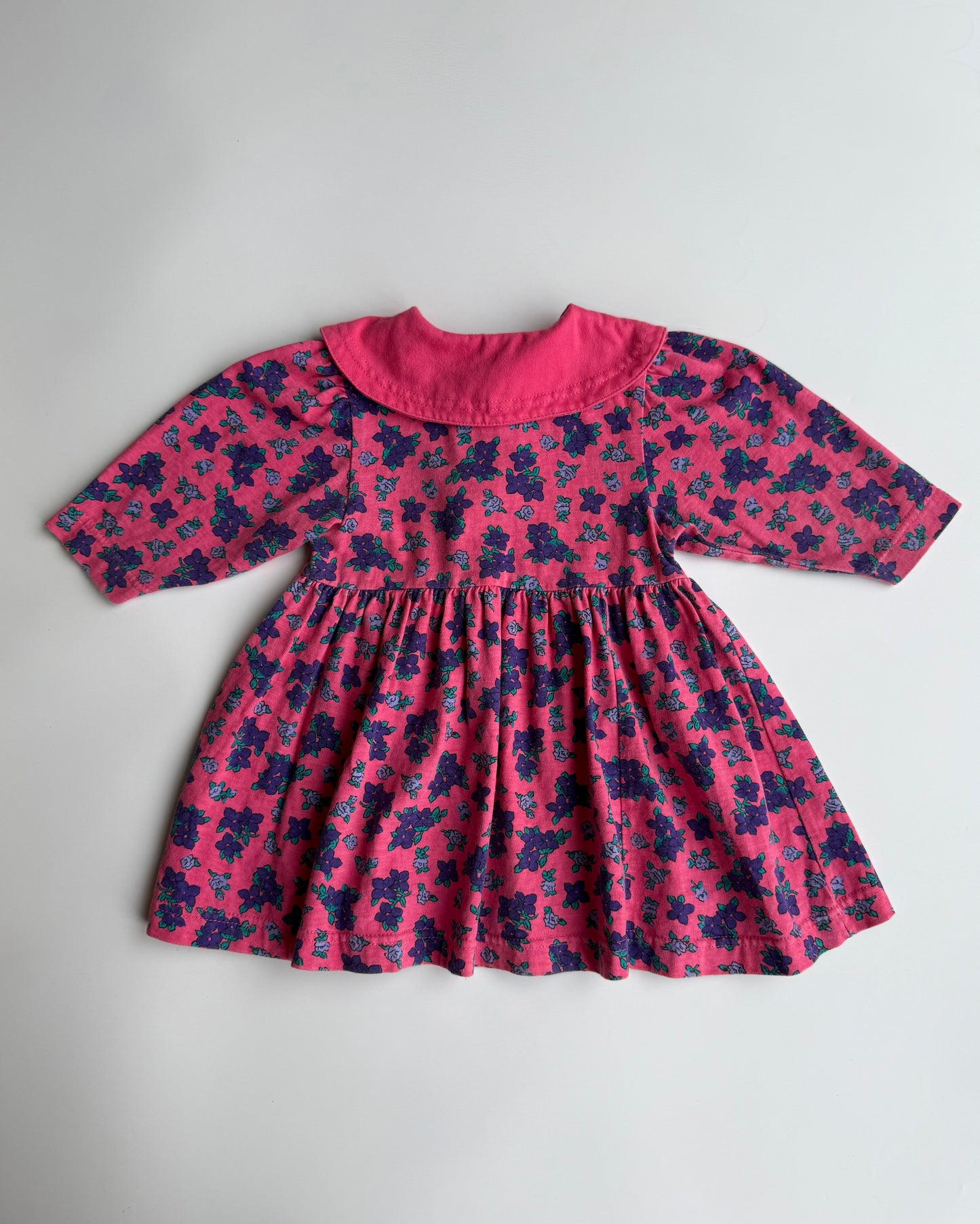 Vintage Floral Peter Pan Collar Dress Pink Cotton 12-18 Months