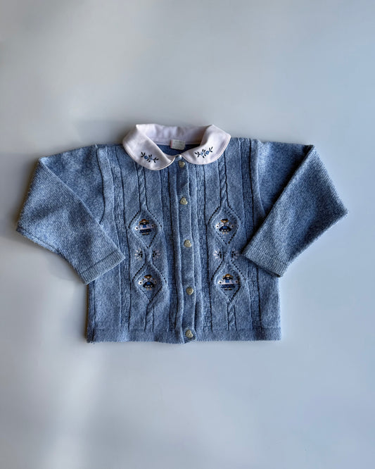 Vintage Blue Embroidered Peter Pan Collar Cardigan 18-24M